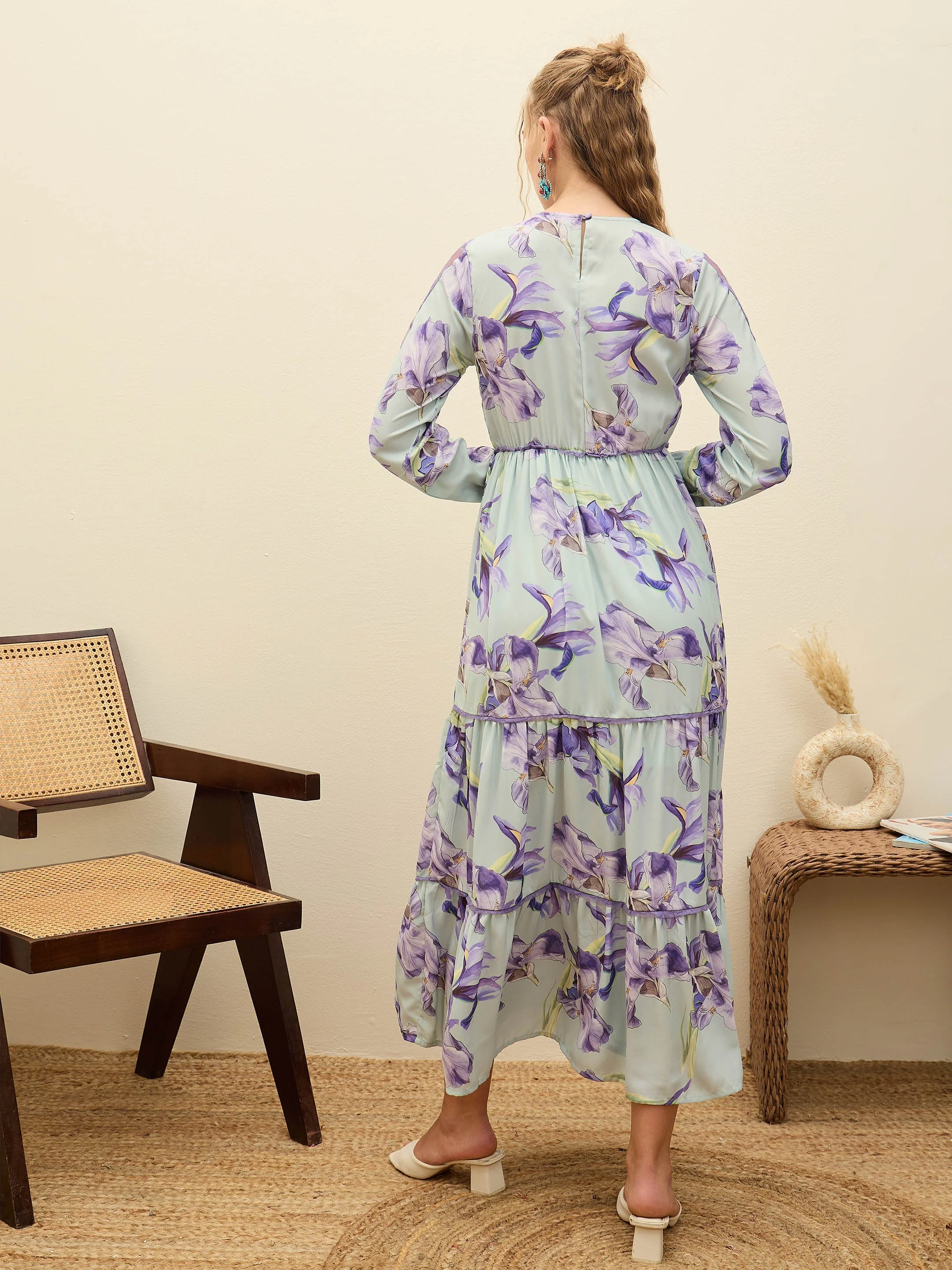 Women See Green Floral Tiered Maxi Dress - Image 5