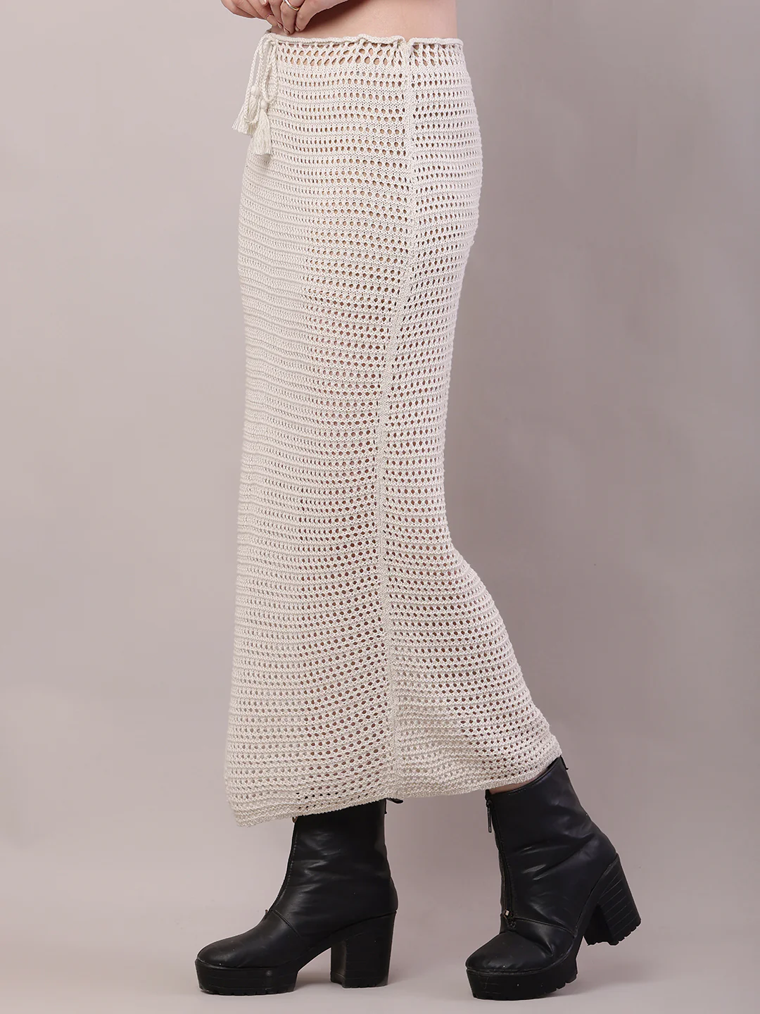 Women Sheer Crochet Off-White Maxi Skirt - Image 2