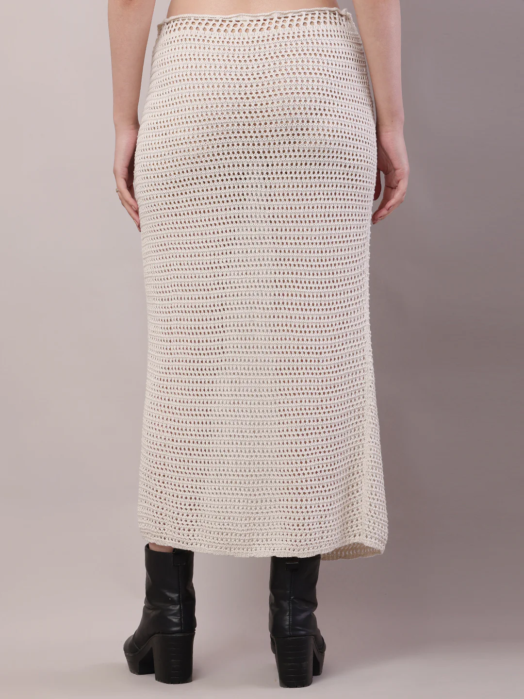 Women Sheer Crochet Off-White Maxi Skirt - Image 4