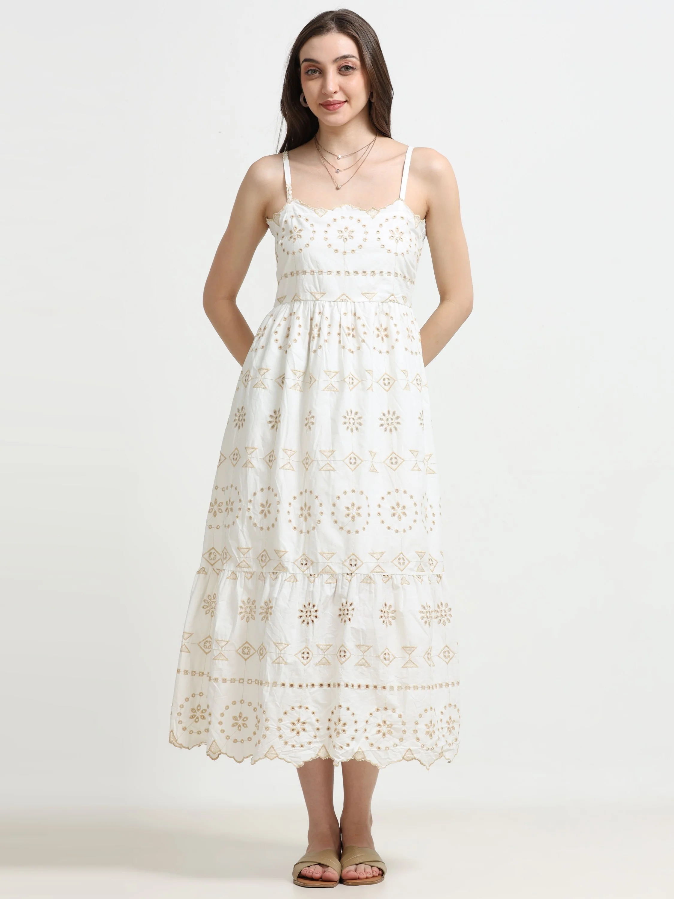 Women Schiffli Scallop Flared Dress - Image 2