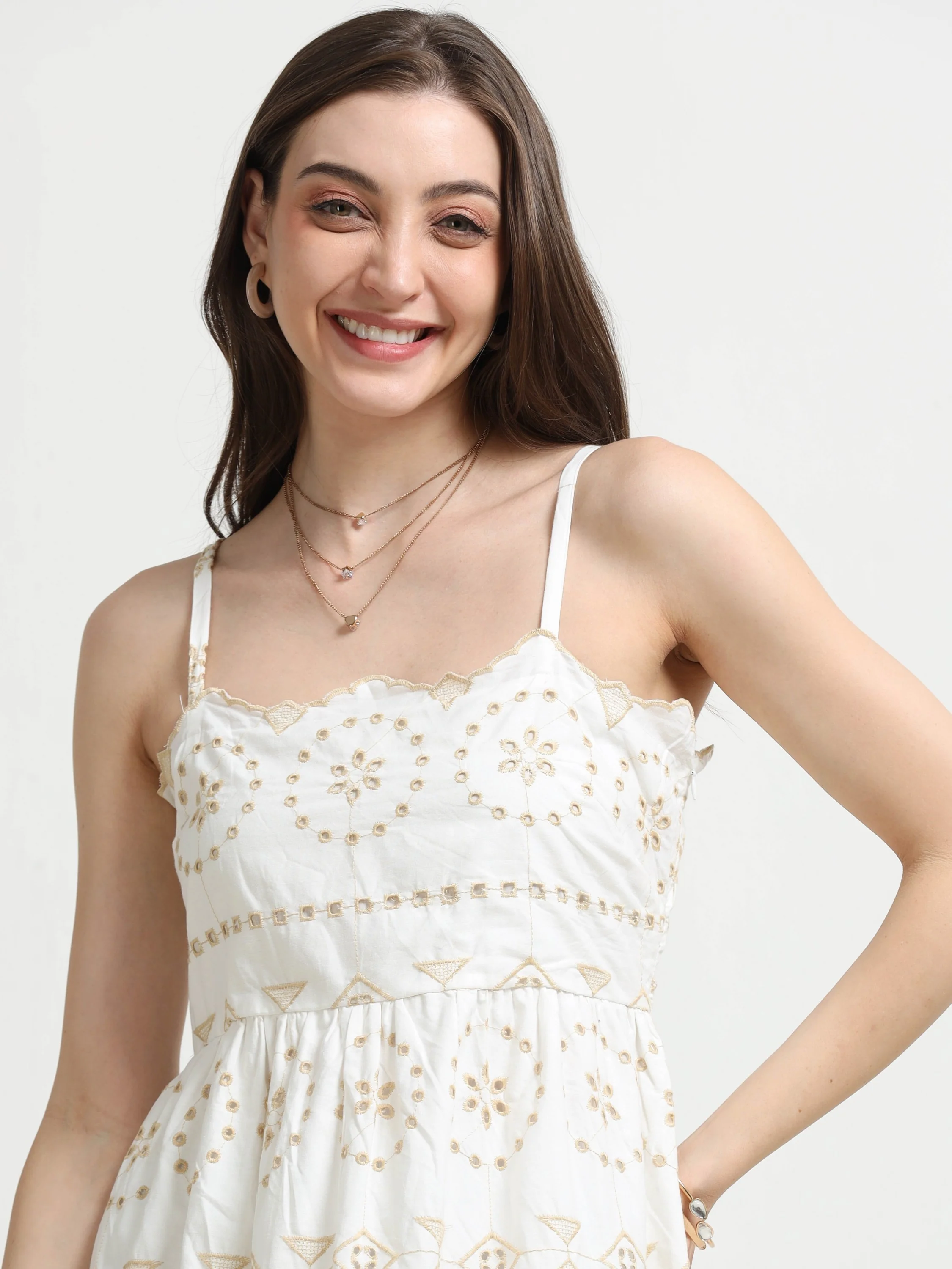 Women Schiffli Scallop Flared Dress - Image 3