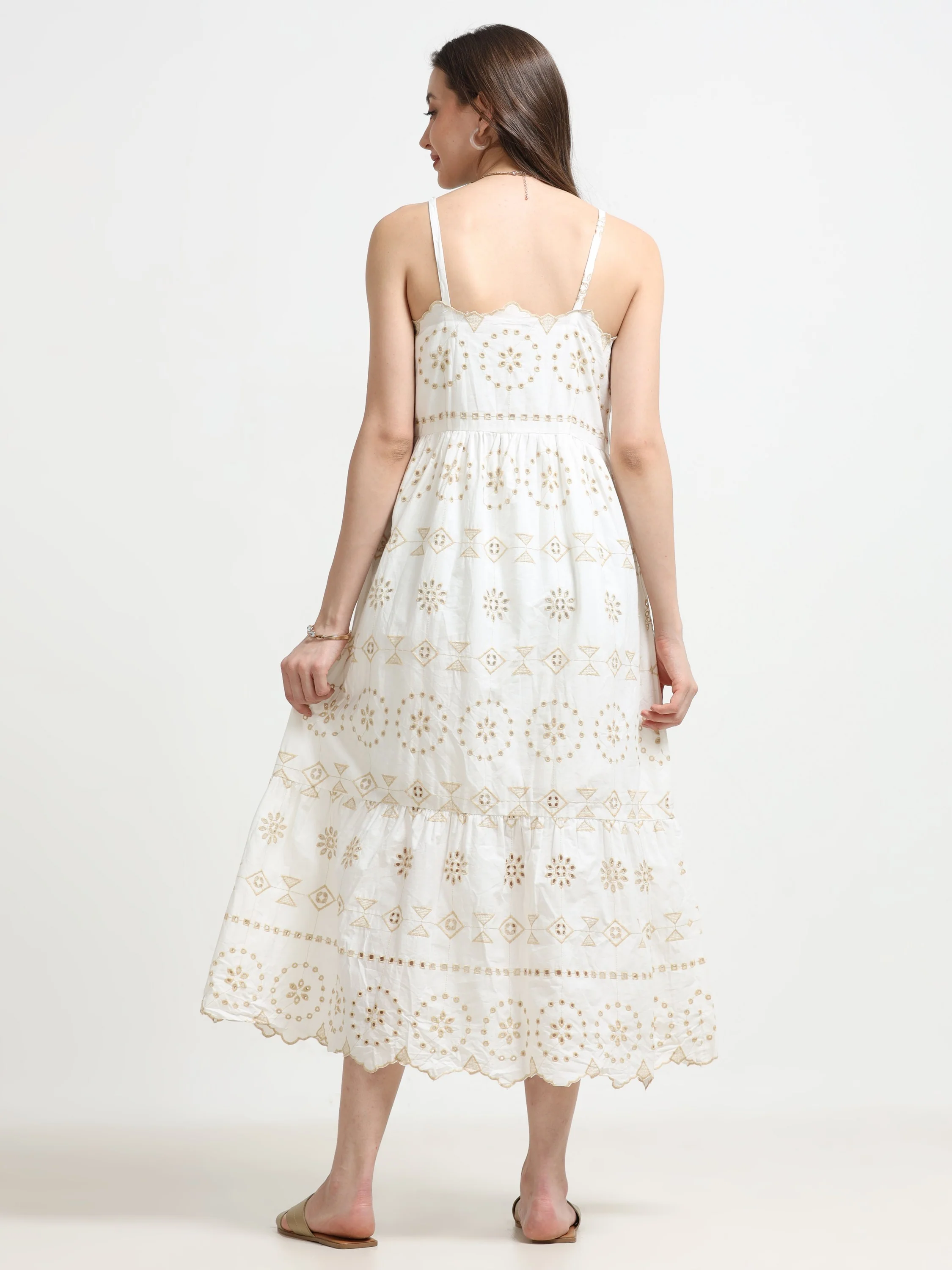Women Schiffli Scallop Flared Dress - Image 4