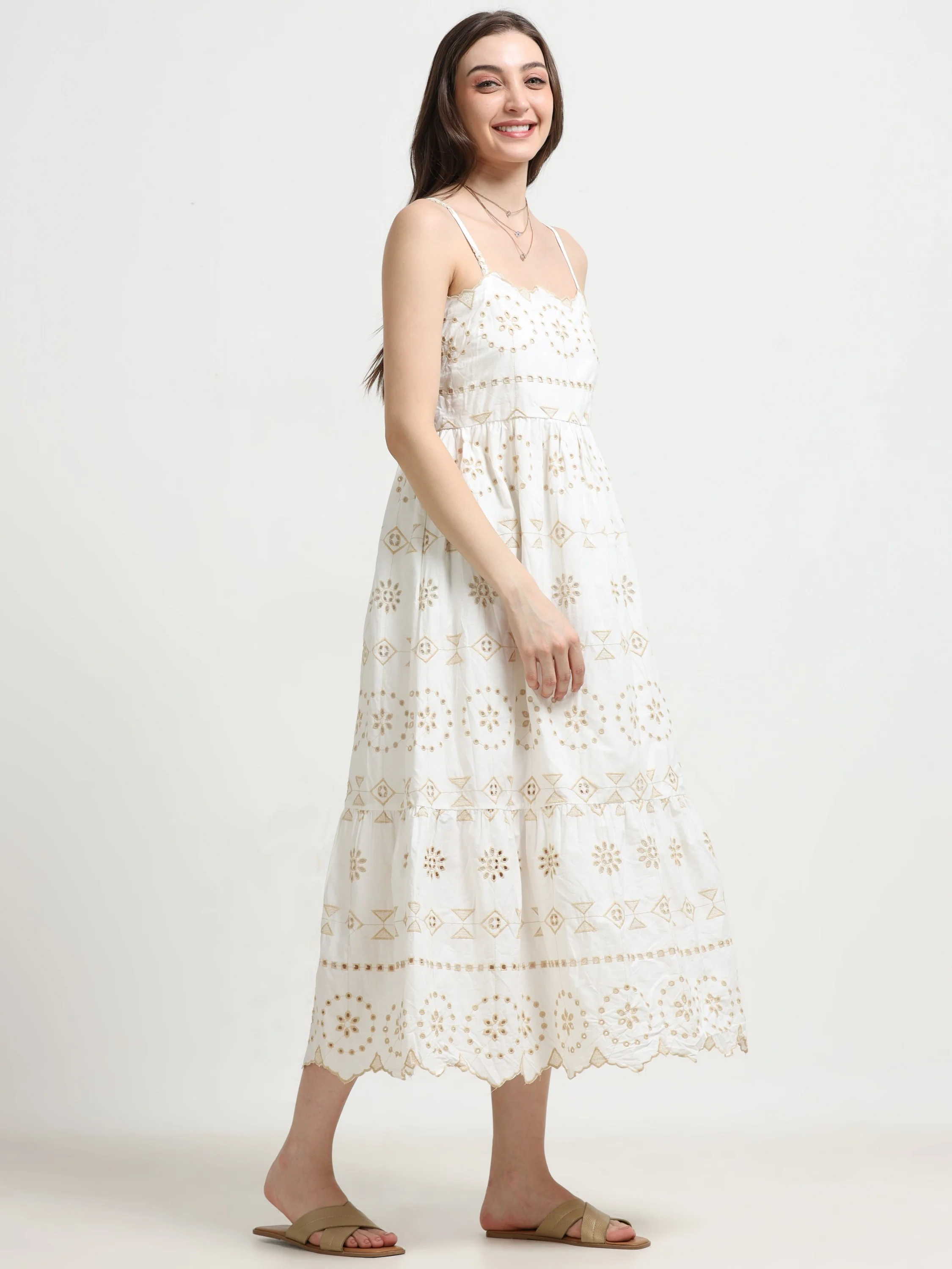 Women Schiffli Scallop Flared Dress - Image 5