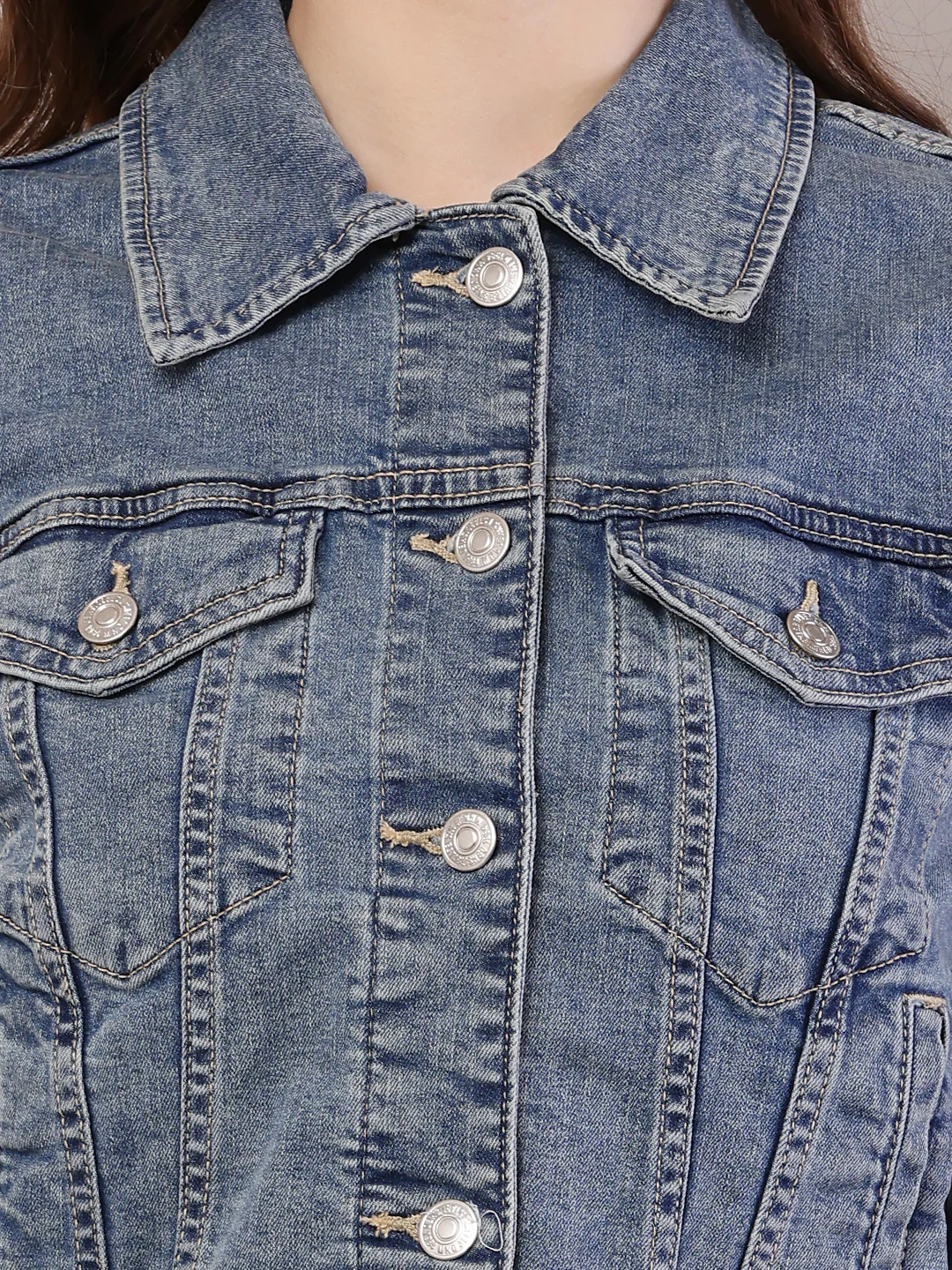 Women Shirt Collar Dark Blue Jacket - Image 5