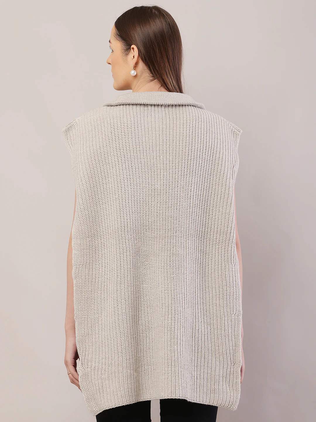 Women Shirt Collar Grey Sweater - Image 4
