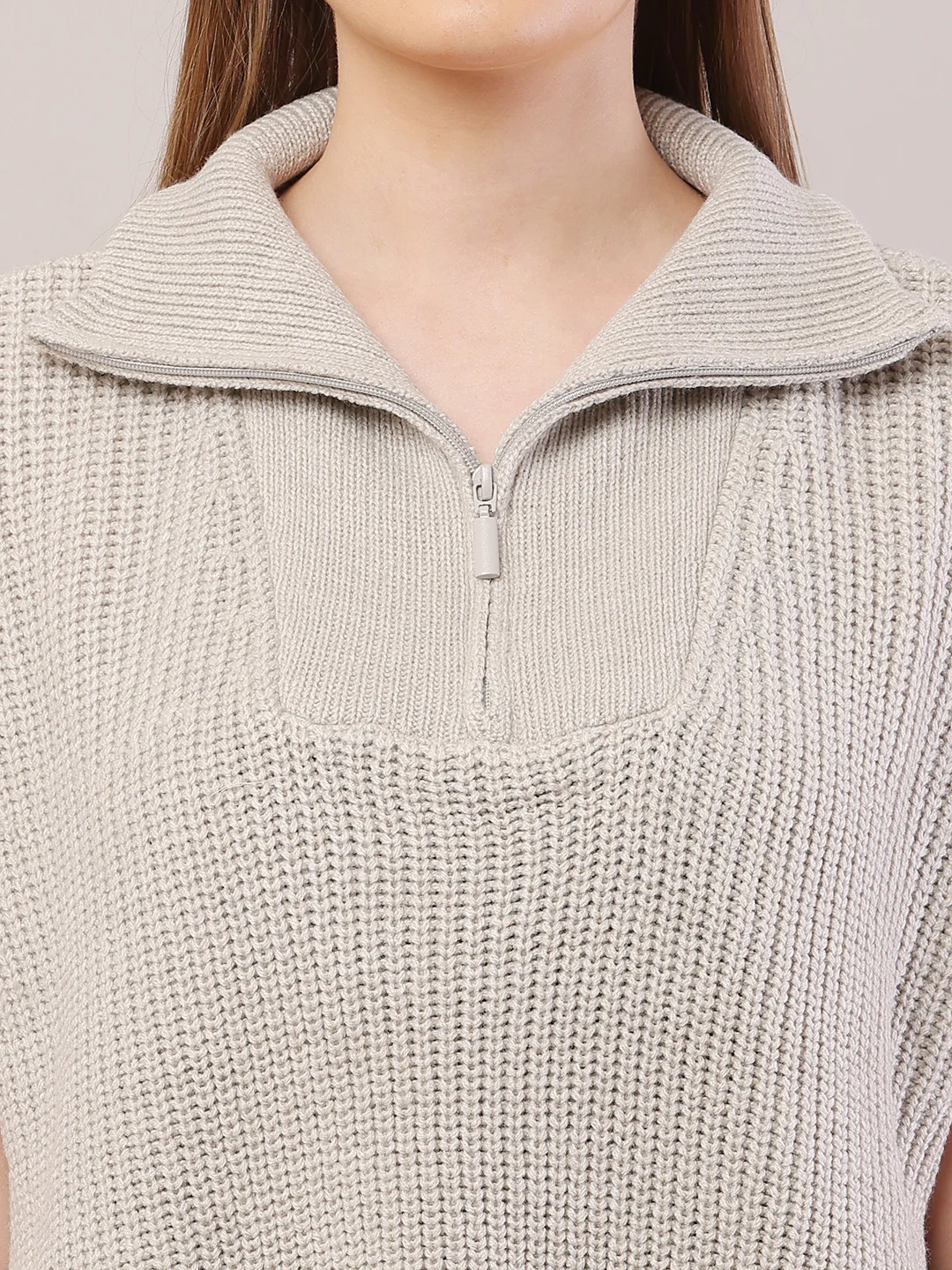 Women Shirt Collar Grey Sweater - Image 5