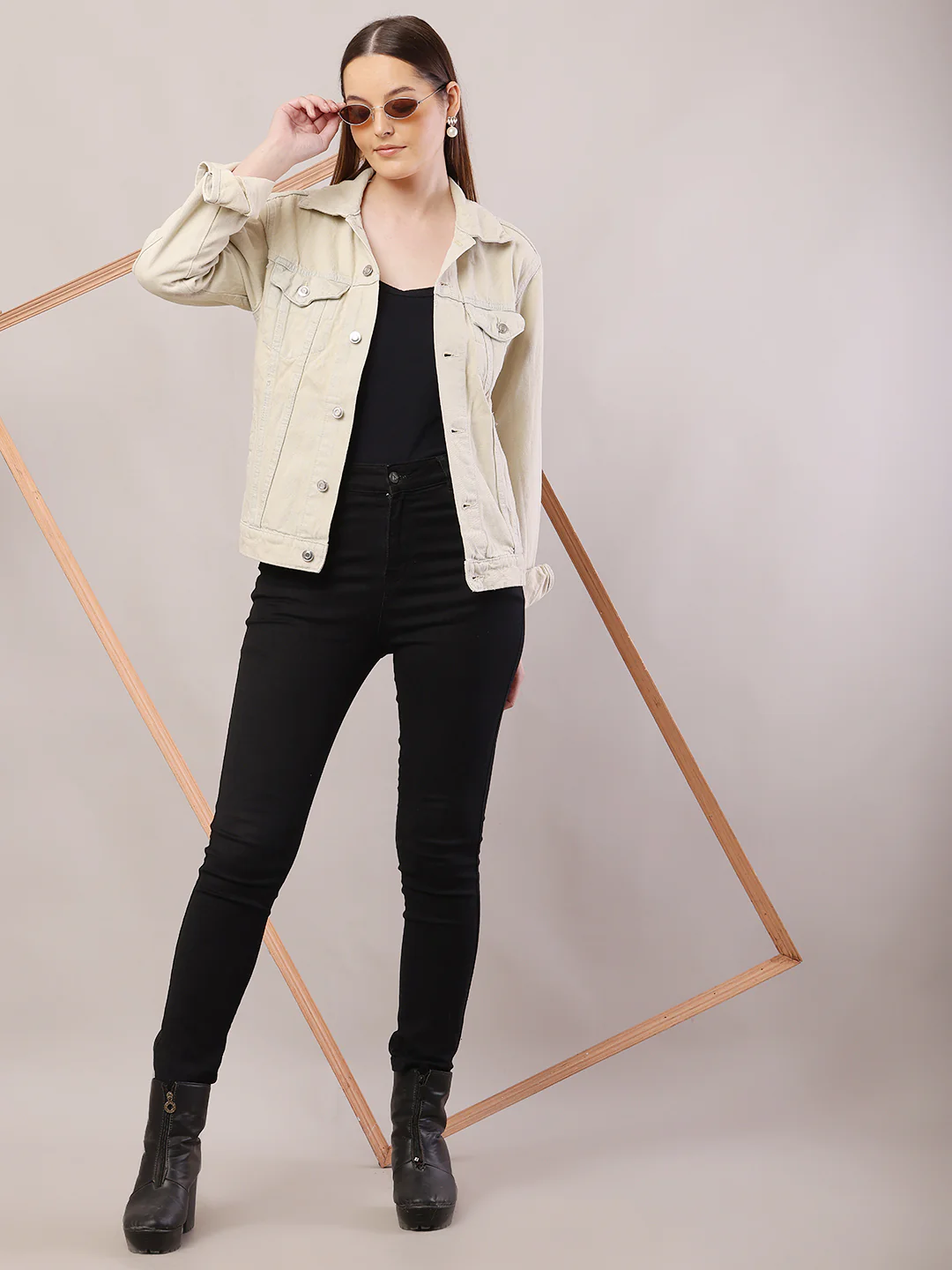 Women Shirt Collar Light Beige Jacket - Image 3
