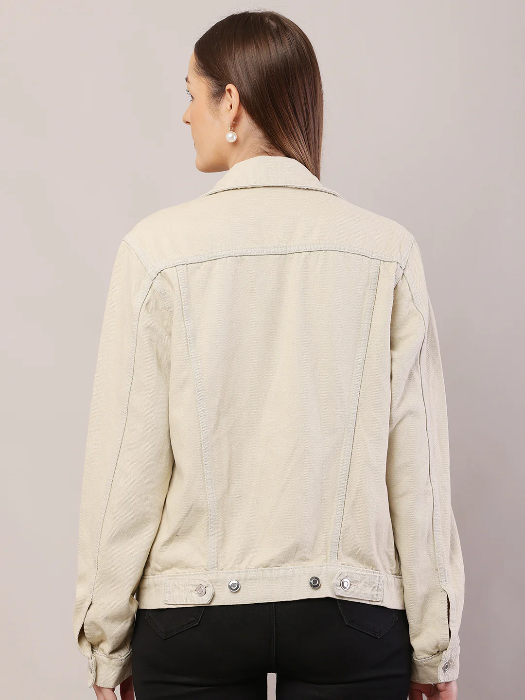 Women Shirt Collar Light Beige Jacket - Image 4