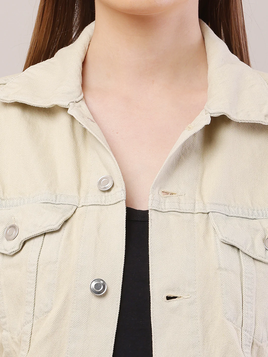 Women Shirt Collar Light Beige Jacket - Image 5