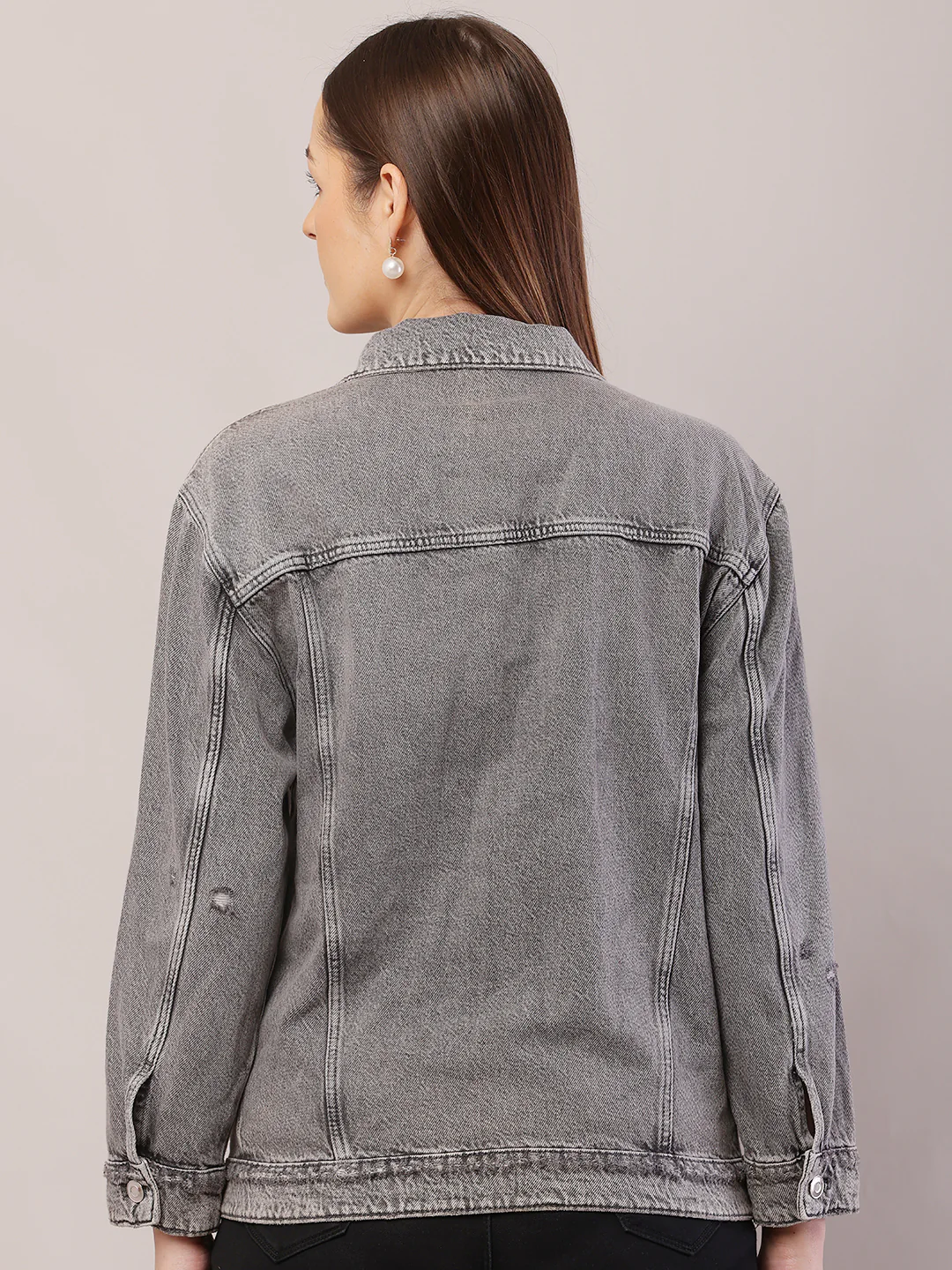 Women Shirt Collar Light Grey Jacket - Image 4