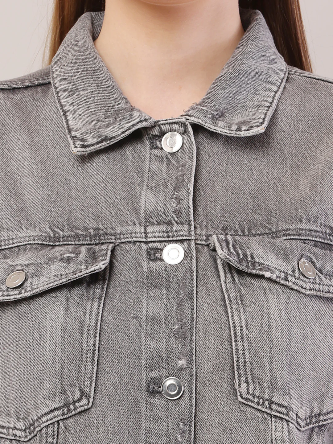 Women Shirt Collar Light Grey Jacket - Image 5