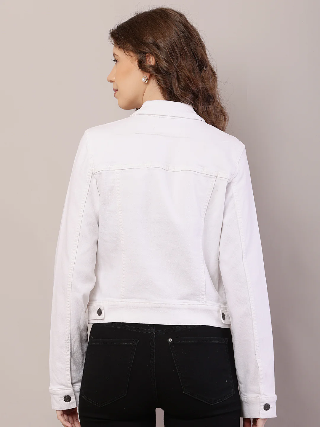 Women  Shirt Collar White Jacket - Image 4