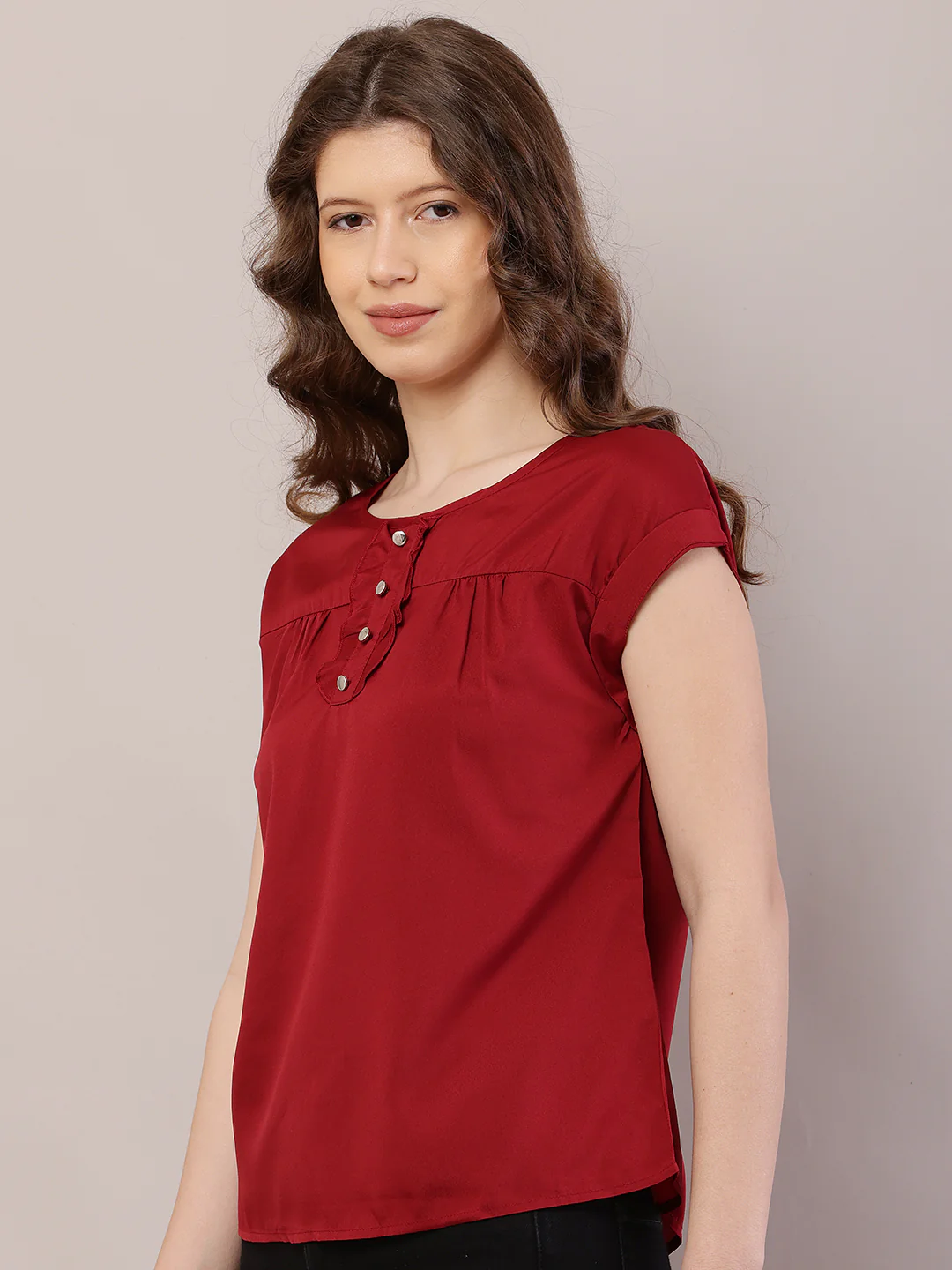 Women Short Sleeve Red Top - Image 2