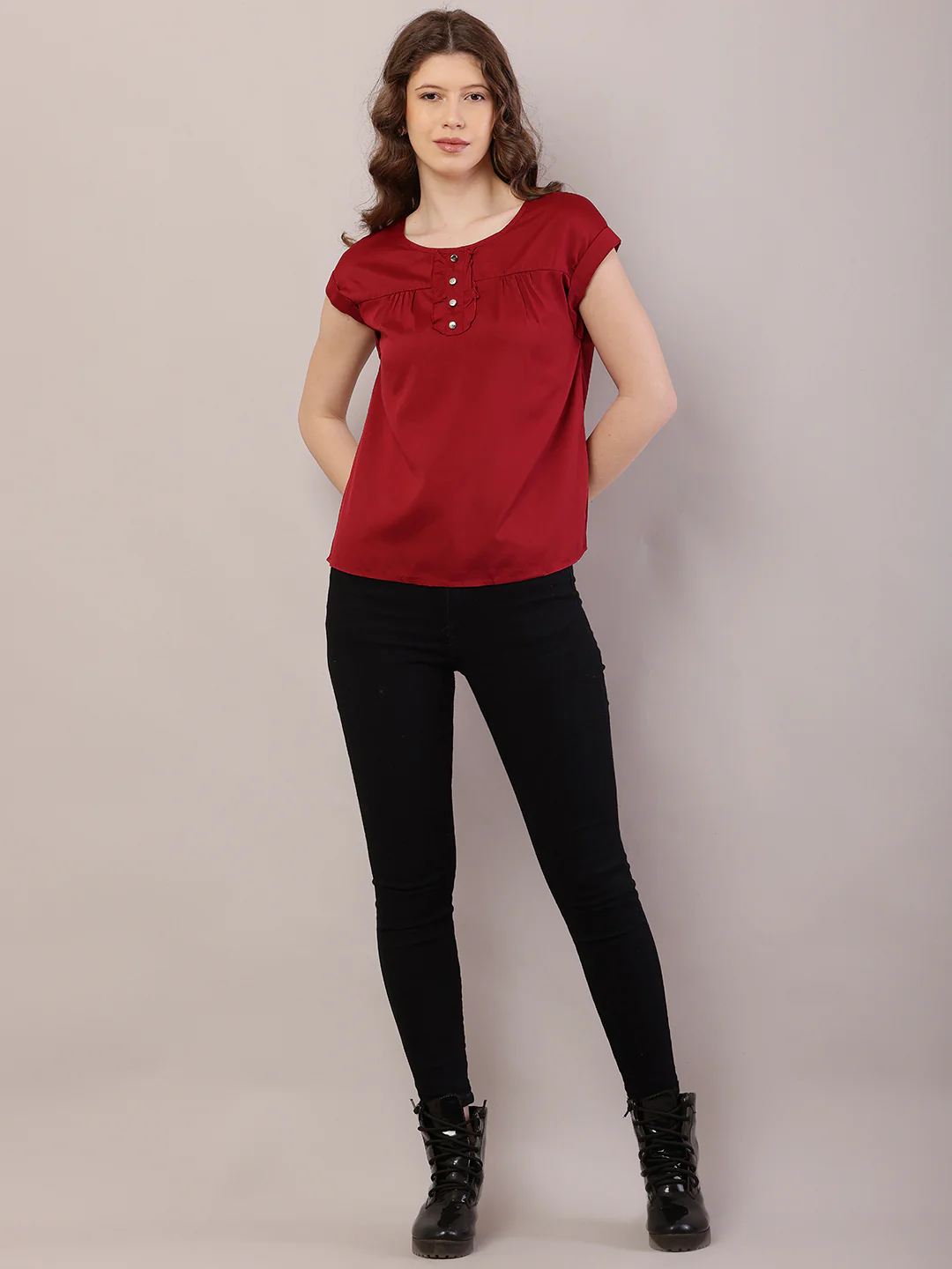Women Short Sleeve Red Top - Image 3