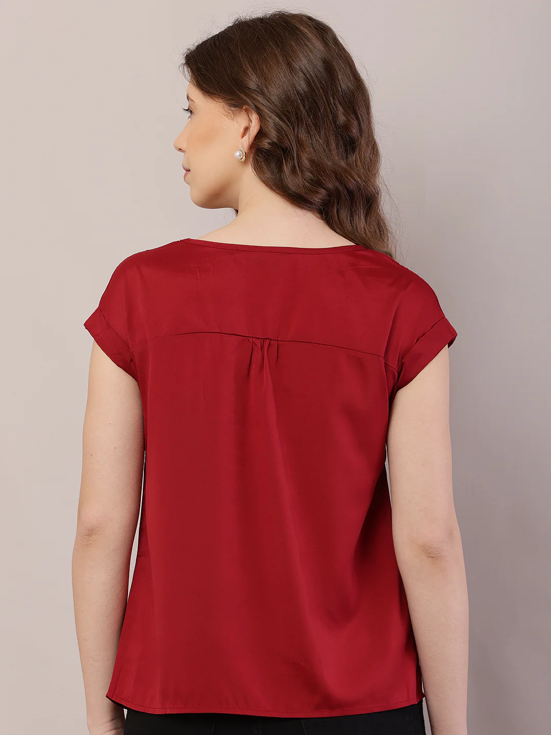 Women Short Sleeve Red Top - Image 4