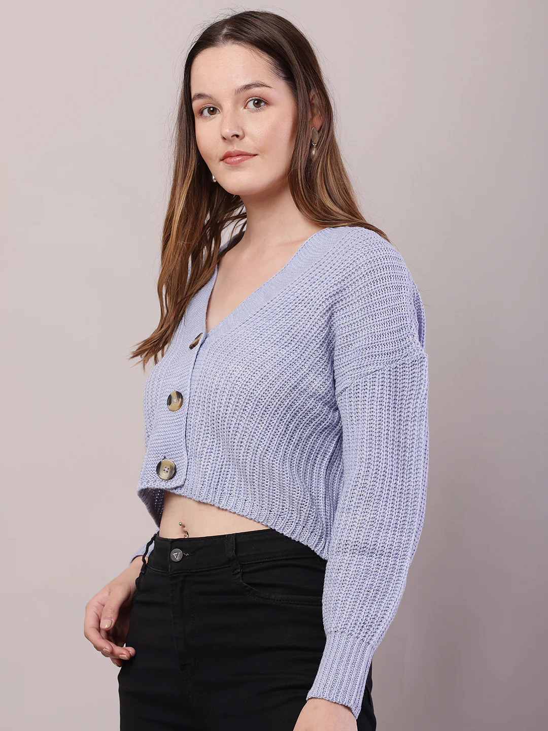 Women Sky Blue Acrylic Full Sleeve Cardigan - Image 2