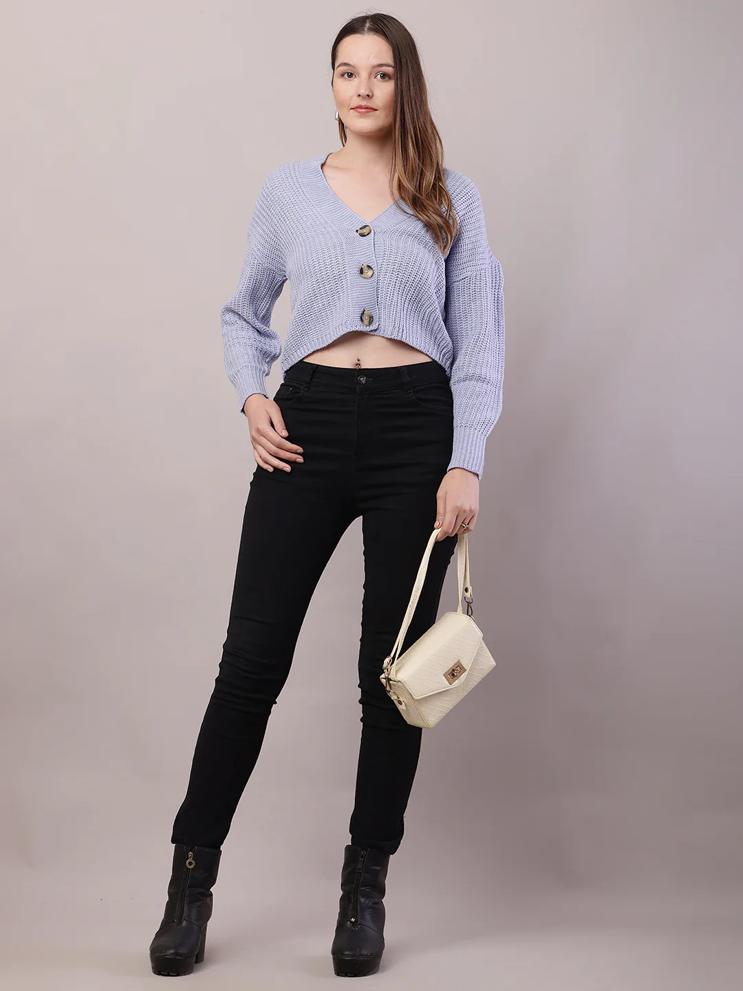 Women Sky Blue Acrylic Full Sleeve Cardigan - Image 3
