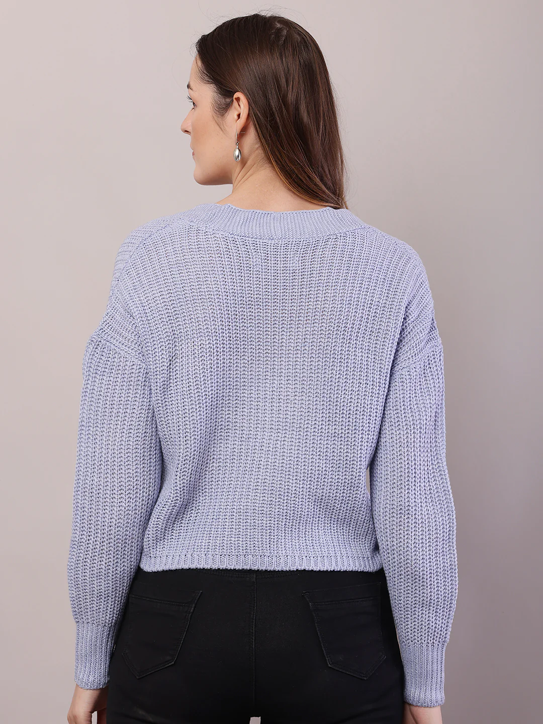 Women Sky Blue Acrylic Full Sleeve Cardigan - Image 4