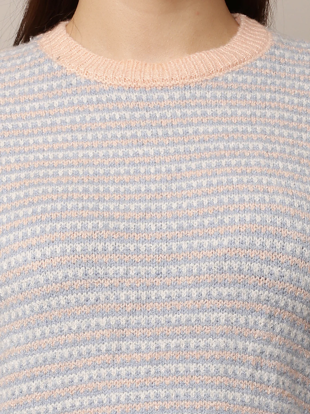 Women Sky Blue Loose Round Neck Sweater - Image 5