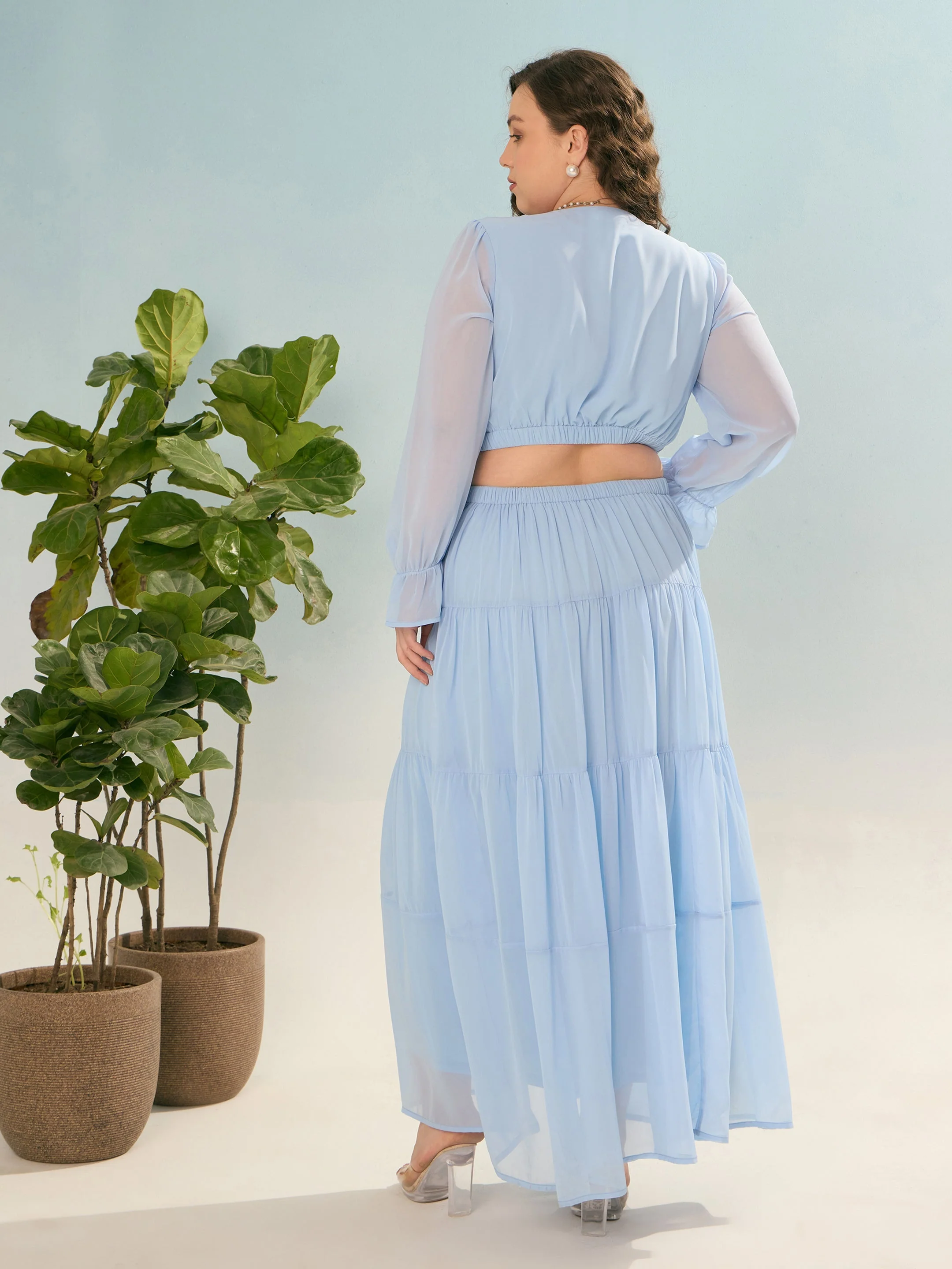 Women Sky Blue Solid Waist Cut-Out Maxi Dress - Image 5