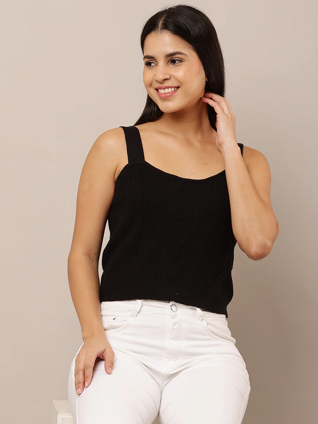 Women Sleeveless Ribbed Red Tank Top - Image 2