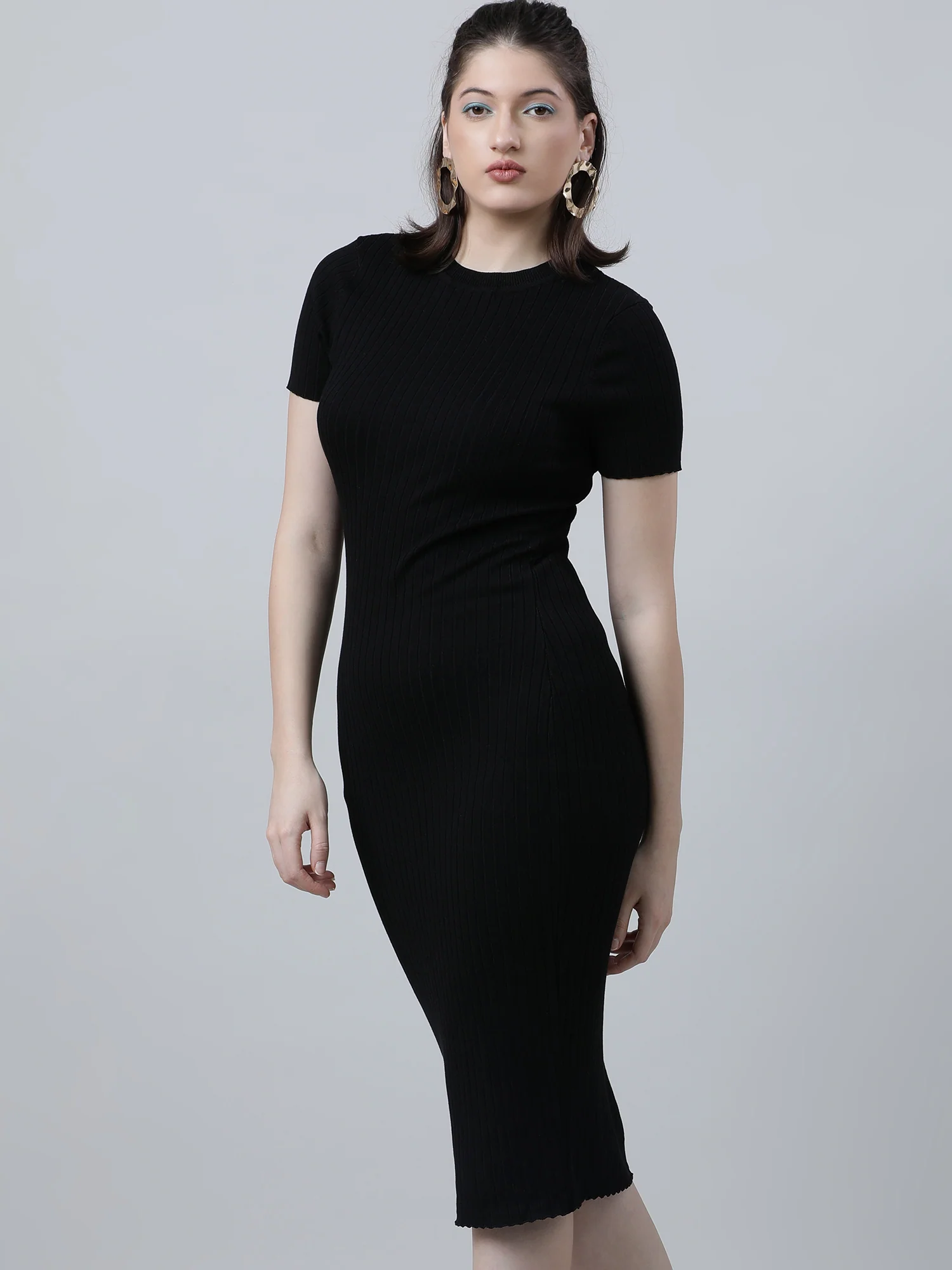 Women Slim Fit Black Bodycon Midi Dress - Image 4