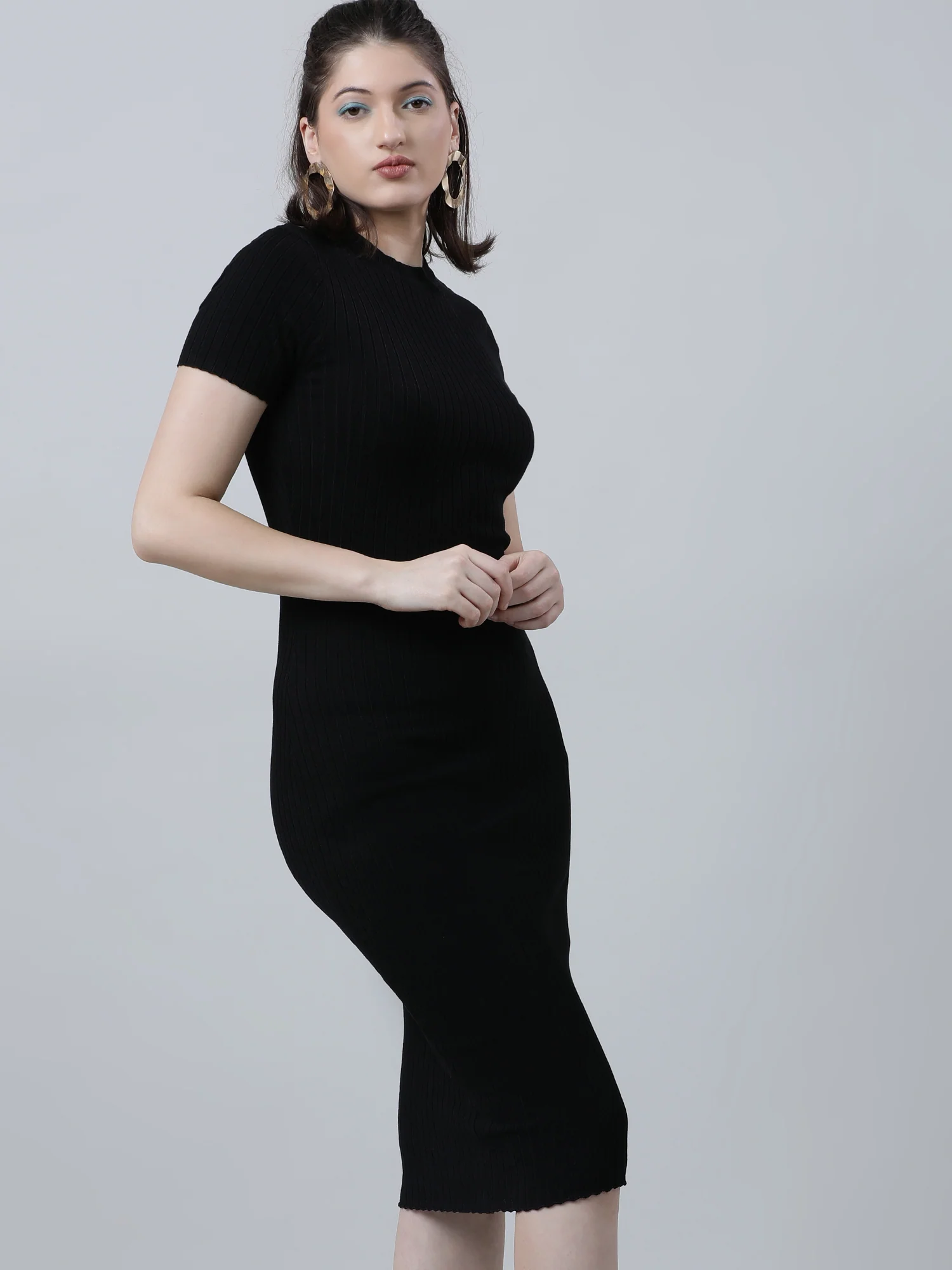 Women Slim Fit Black Bodycon Midi Dress - Image 5