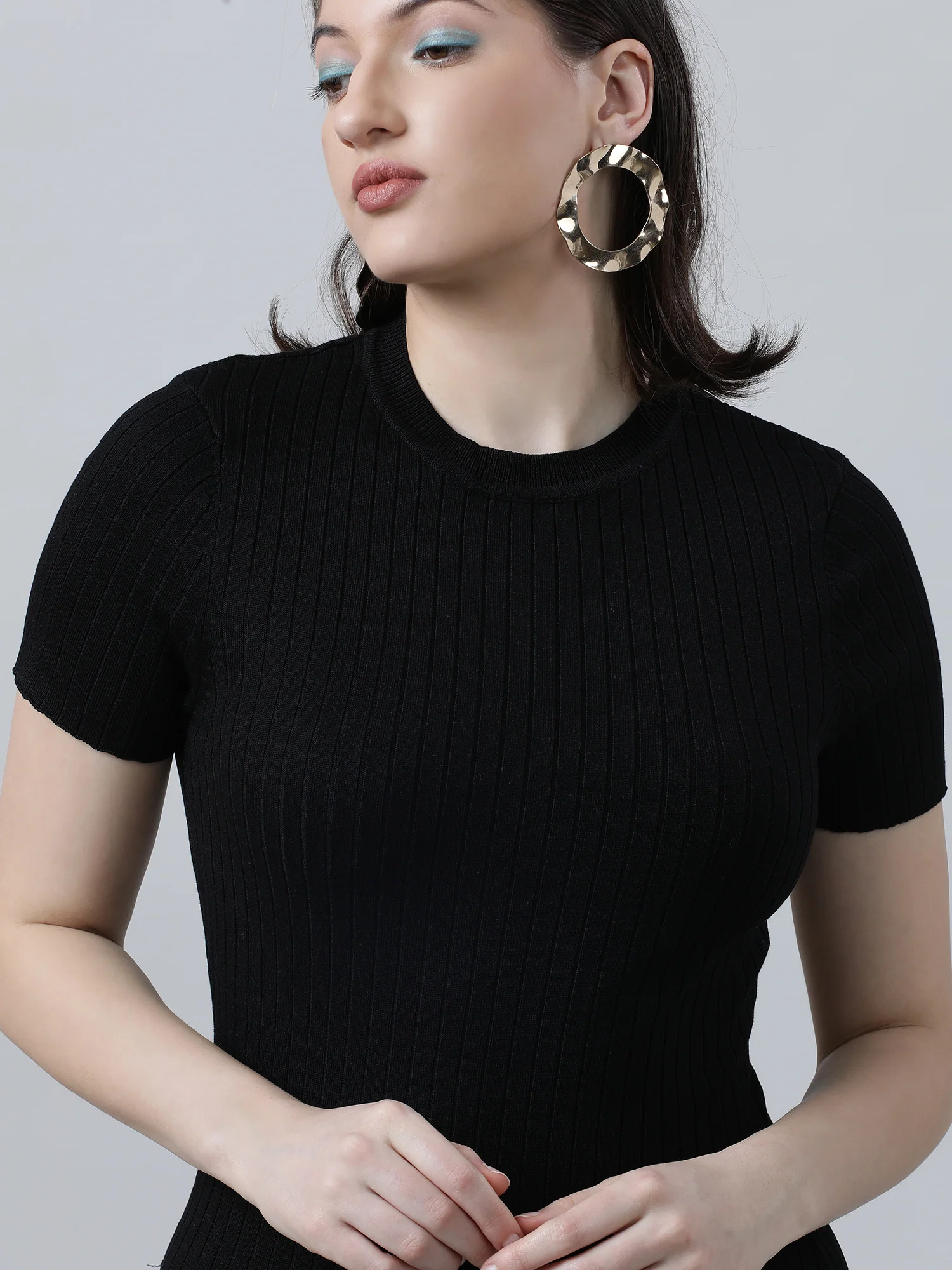 Women Slim Fit Black Bodycon Midi Dress - Image 6
