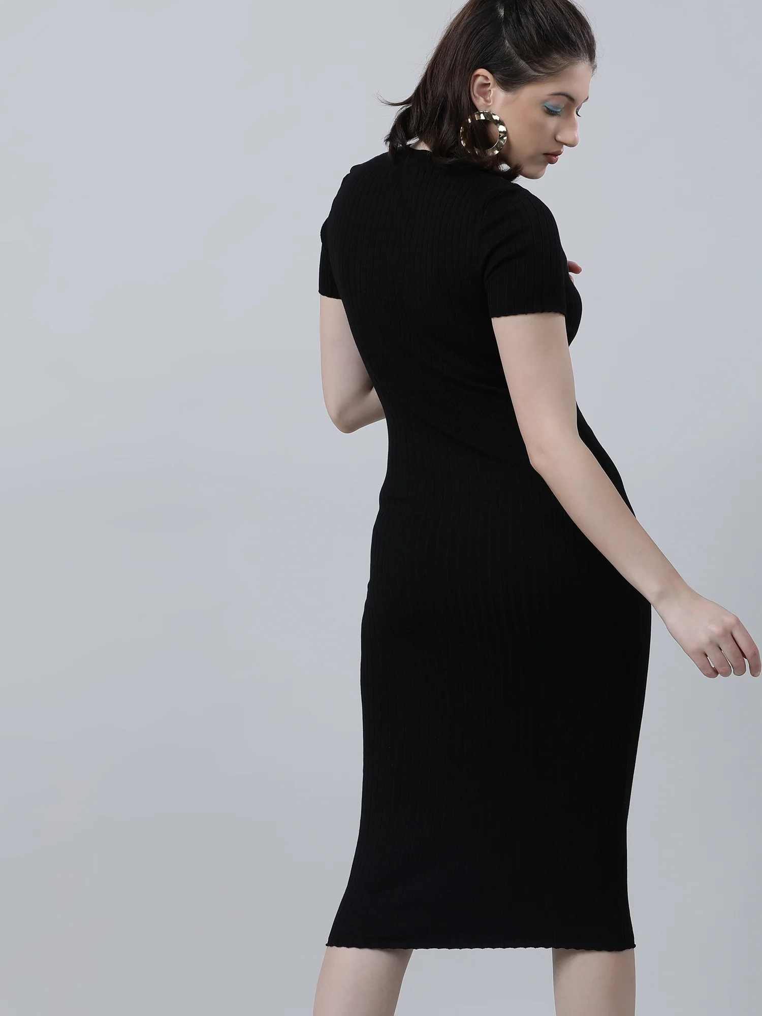 Women Slim Fit Black Bodycon Midi Dress - Image 7