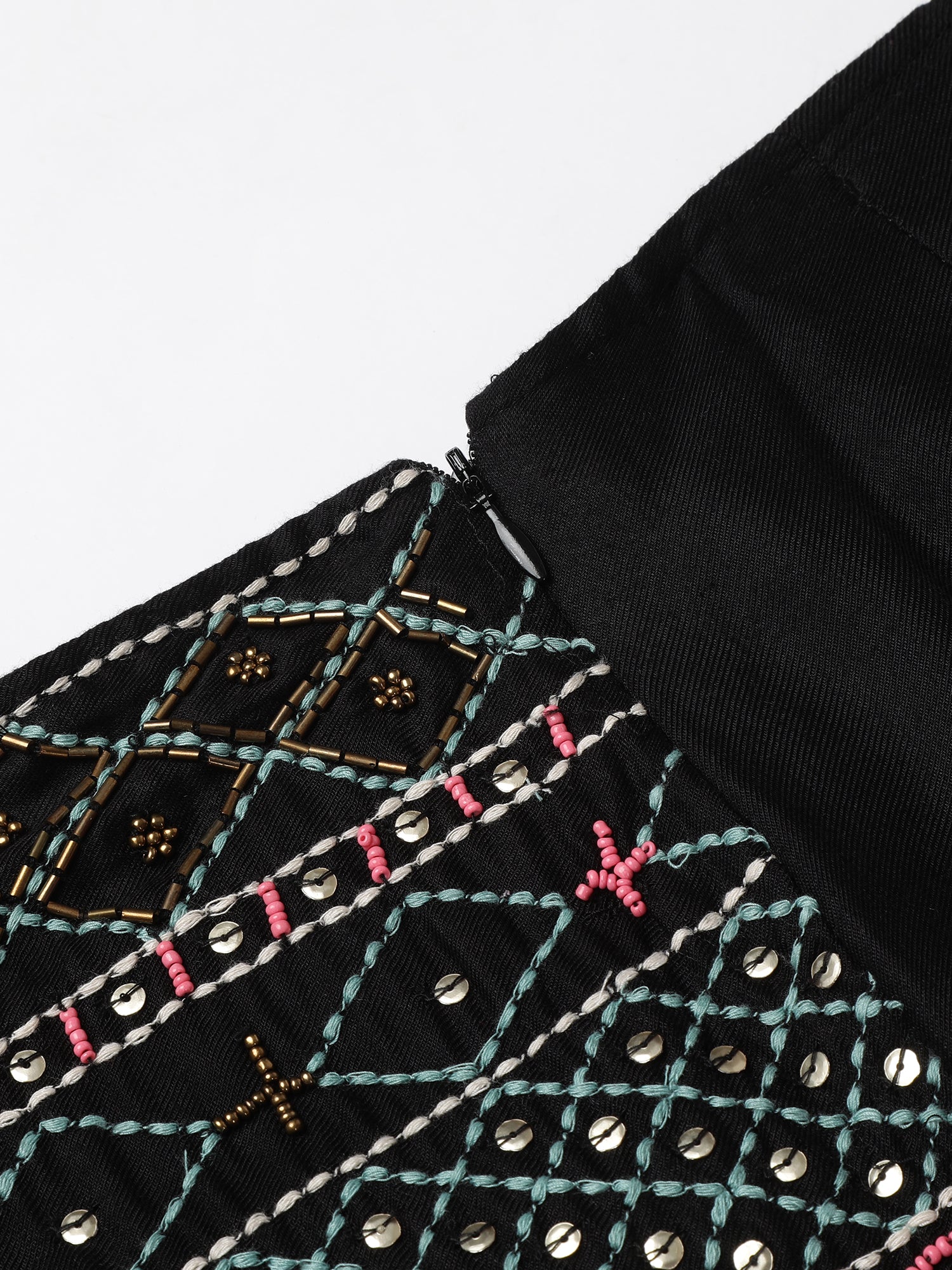 Women Slim Fit Black Embellished Mini Skirt - Image 3