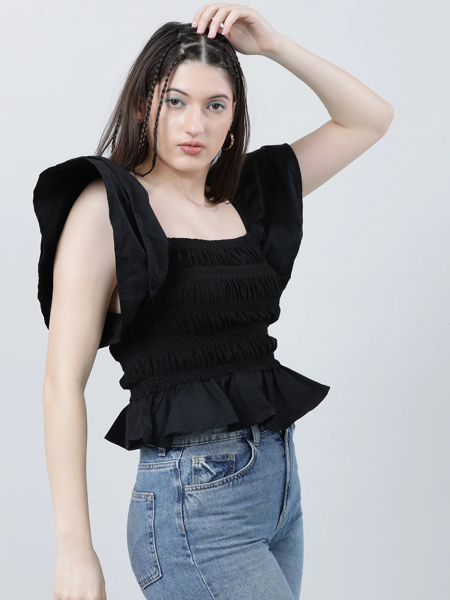 Women Black Striped Square Neck Sleeveless Top - Image 3