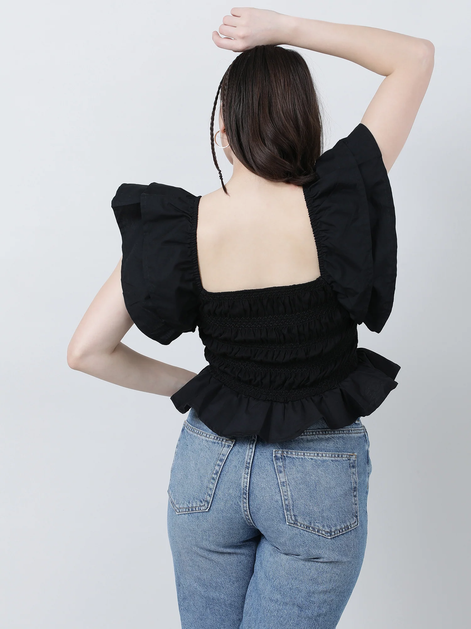 Women Black Striped Square Neck Sleeveless Top - Image 5