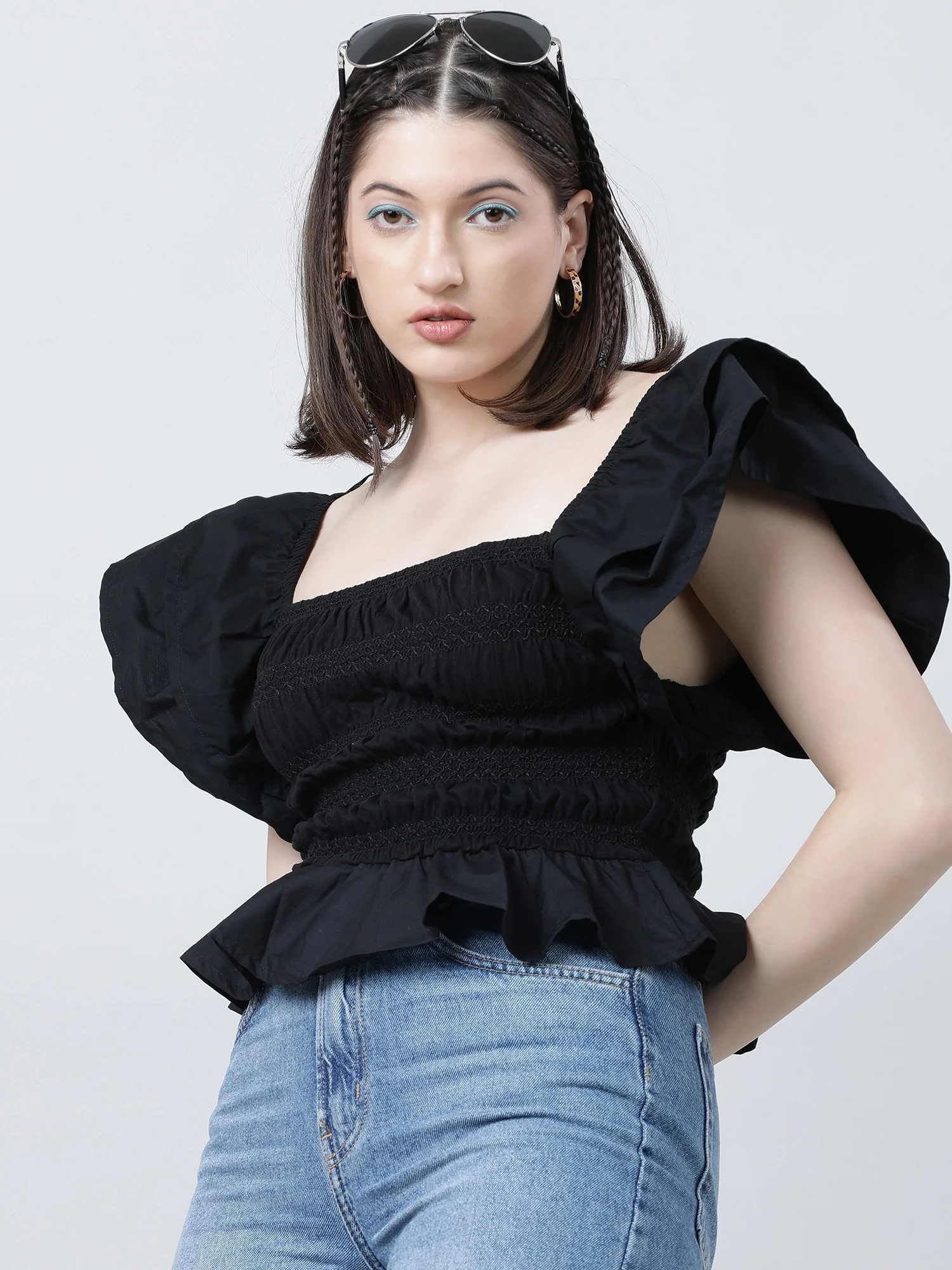 Women Black Striped Square Neck Sleeveless Top - Image 6