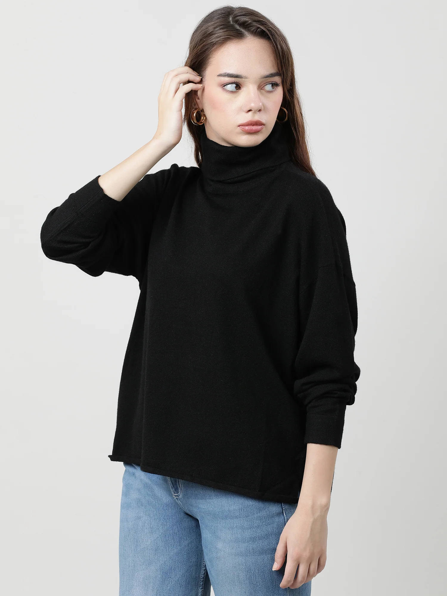 Women Black Turtle Neck Knit Top - Image 3