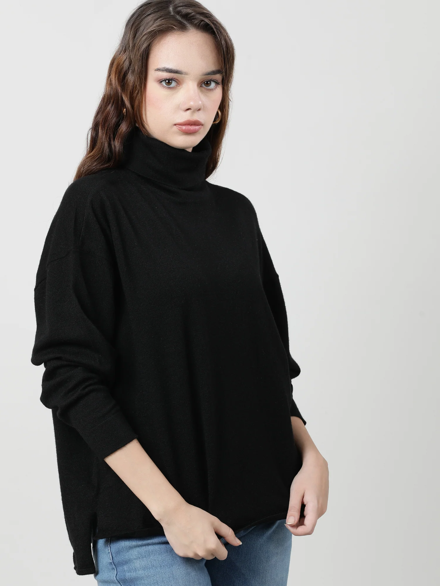 Women Black Turtle Neck Knit Top - Image 4