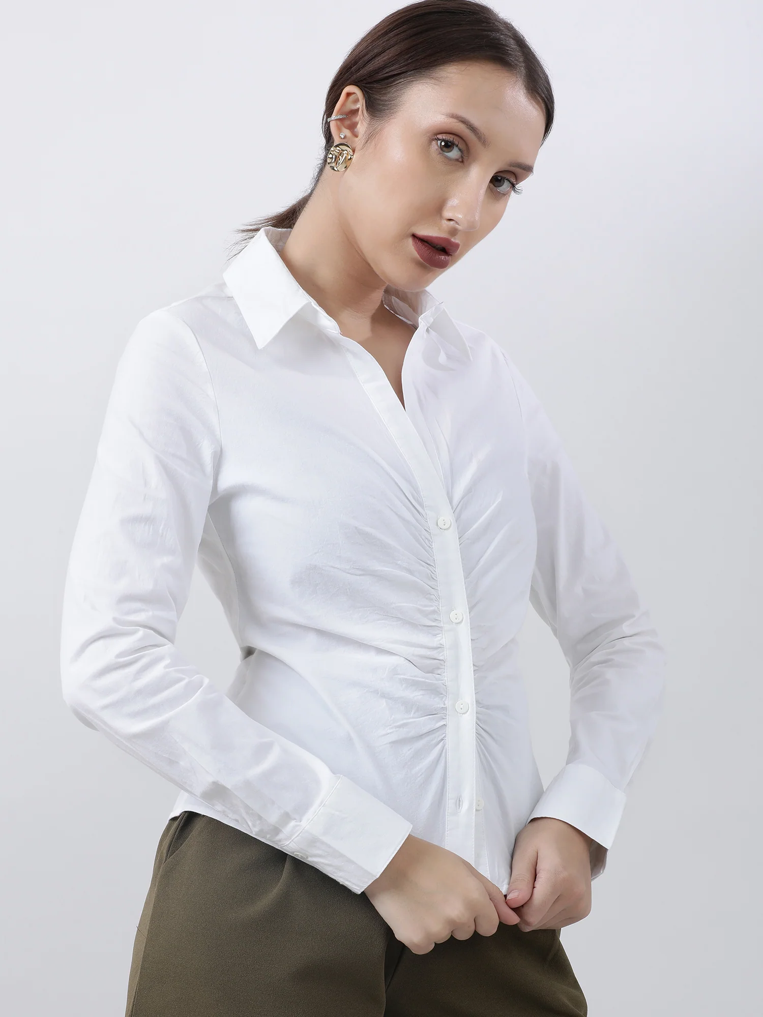 Women Slim Fit Button Down White Shirt - Image 2