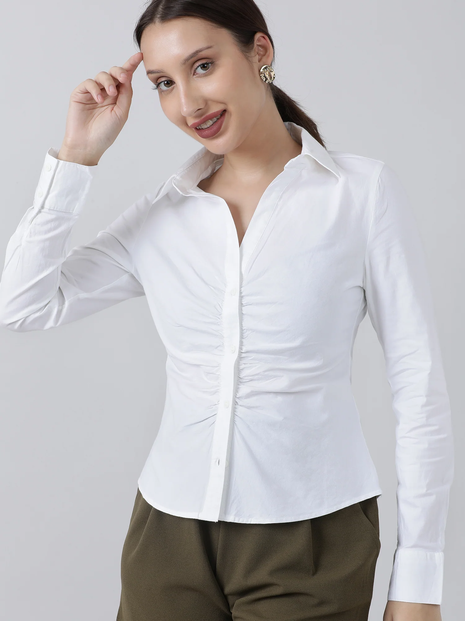 Women Slim Fit Button Down White Shirt - Image 4