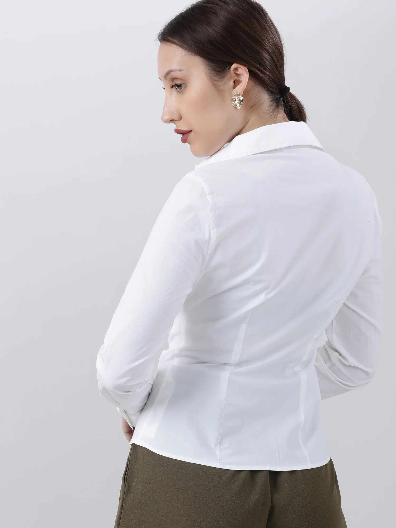 Women Slim Fit Button Down White Shirt - Image 5