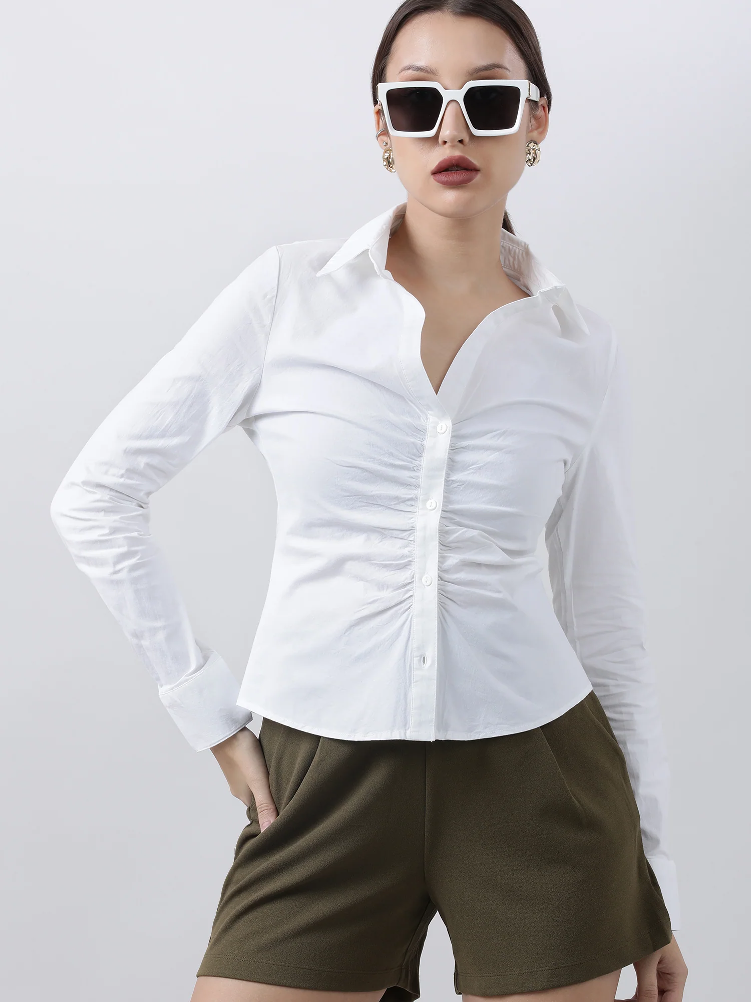 Women Slim Fit Button Down White Shirt - Image 6