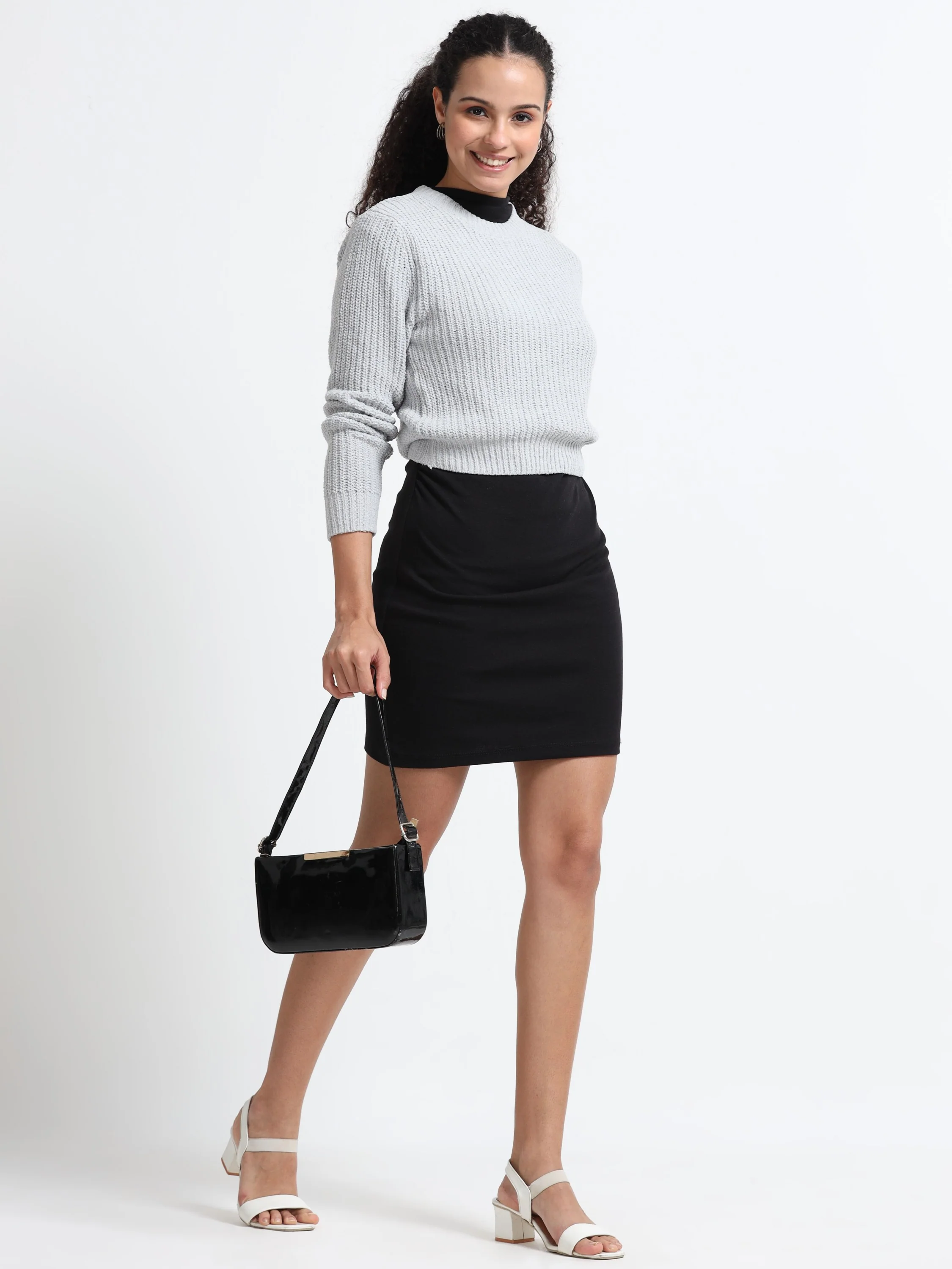 Women Slim Fit Grey Sweater - Image 6
