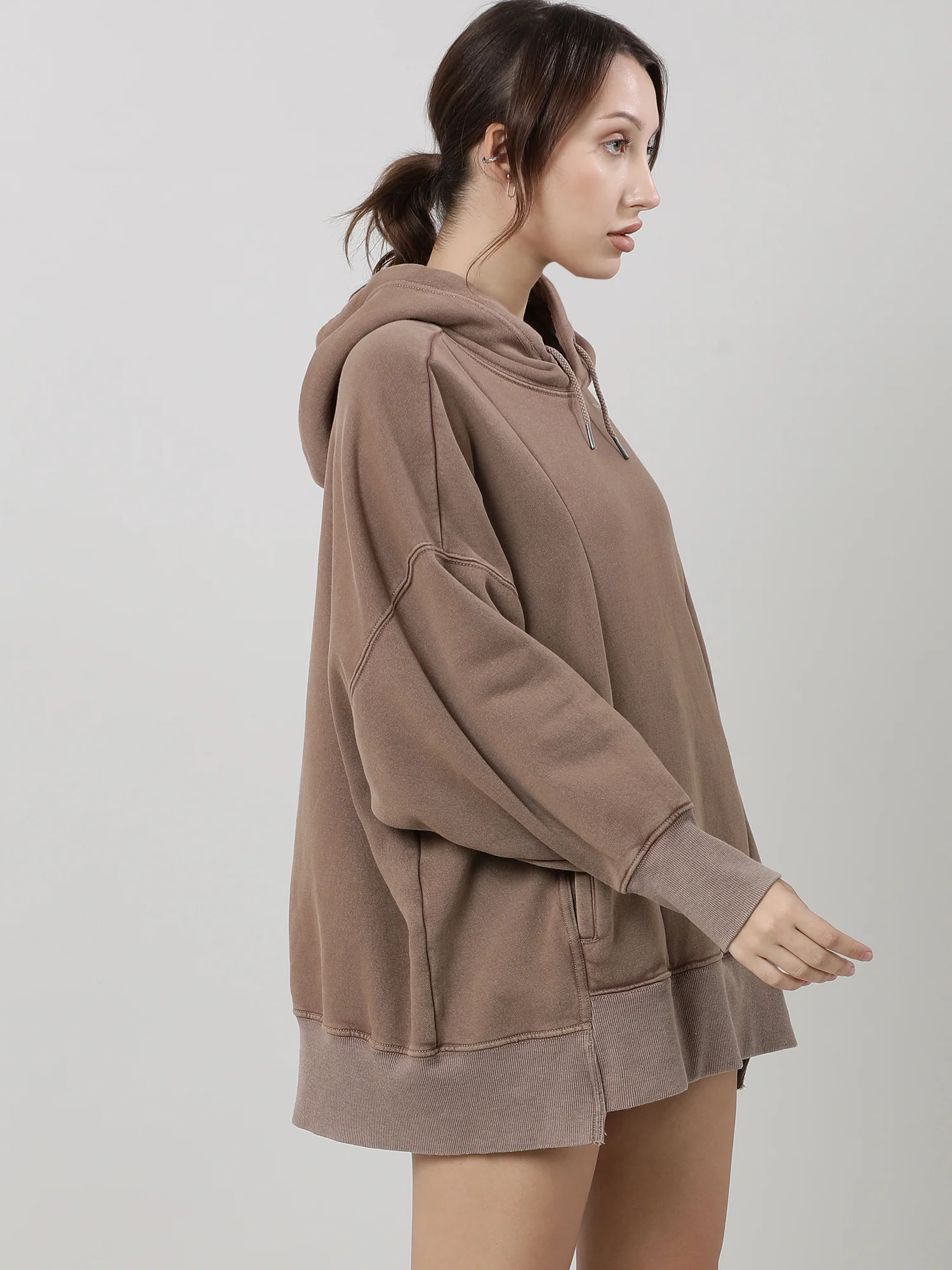 Women Oversized Drop Shoulder Brown Hoodie - Image 3
