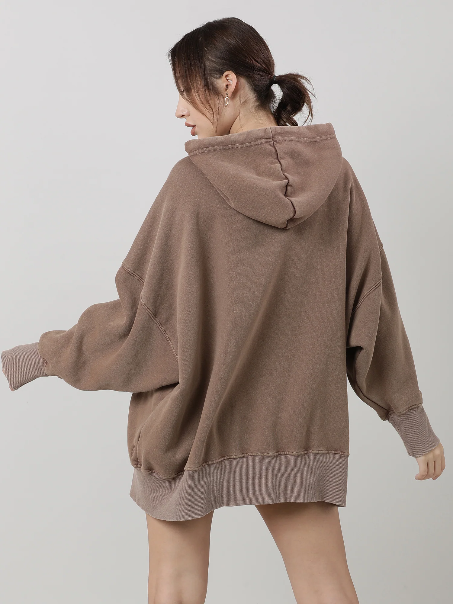 Women Oversized Drop Shoulder Brown Hoodie - Image 4