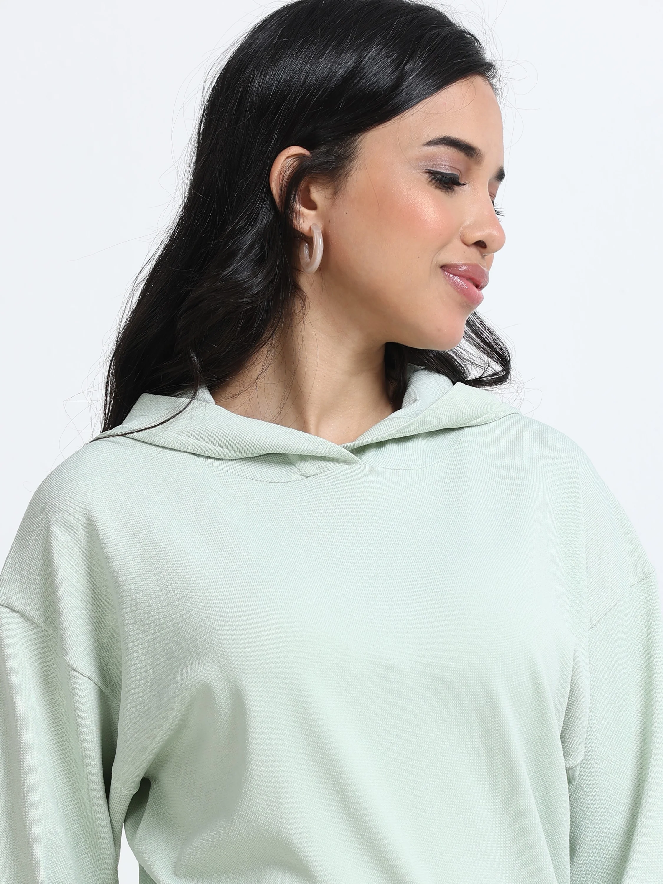 Women  Green Hooded Sweatshirt - Image 3