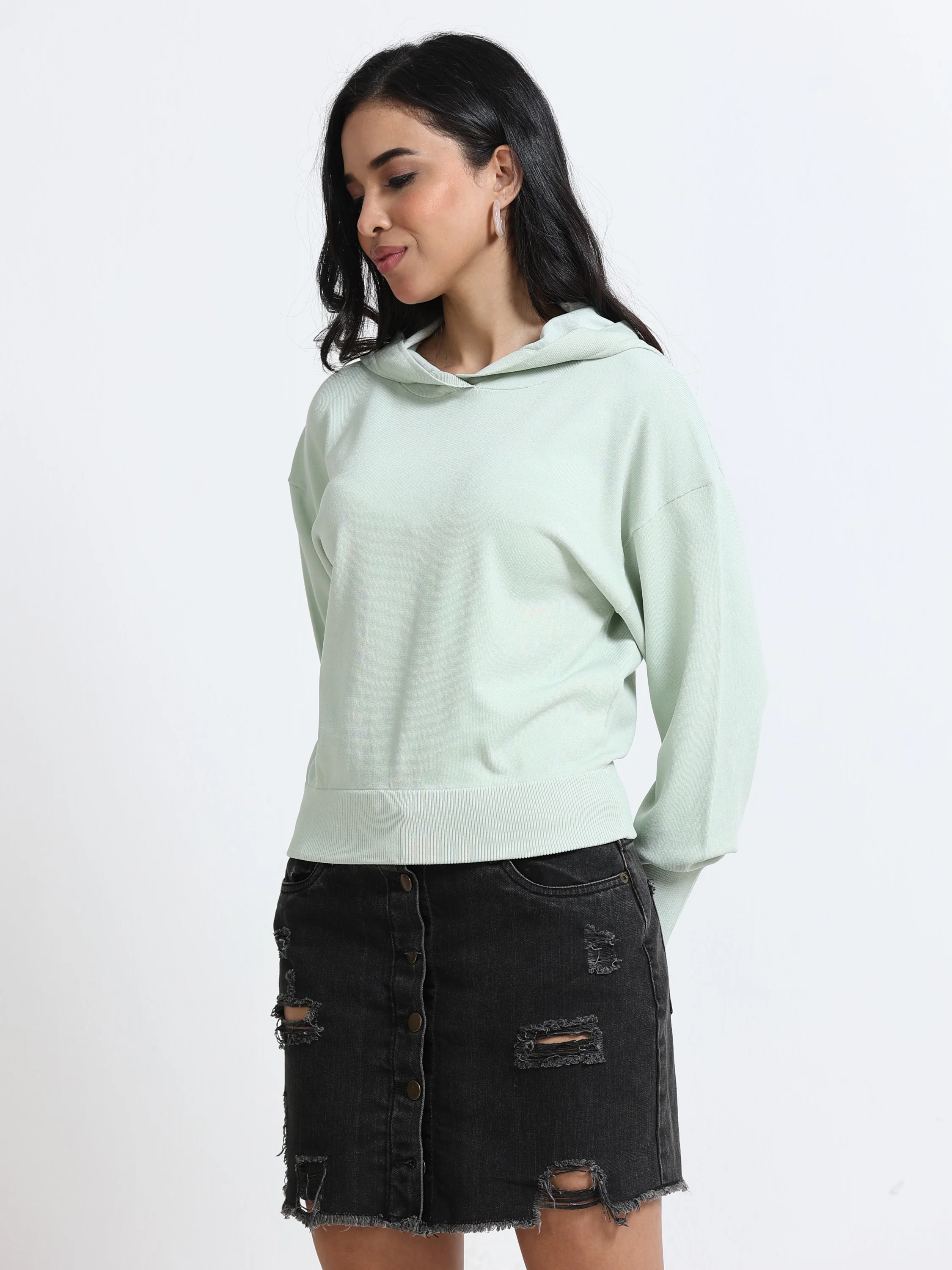 Women  Green Hooded Sweatshirt - Image 5