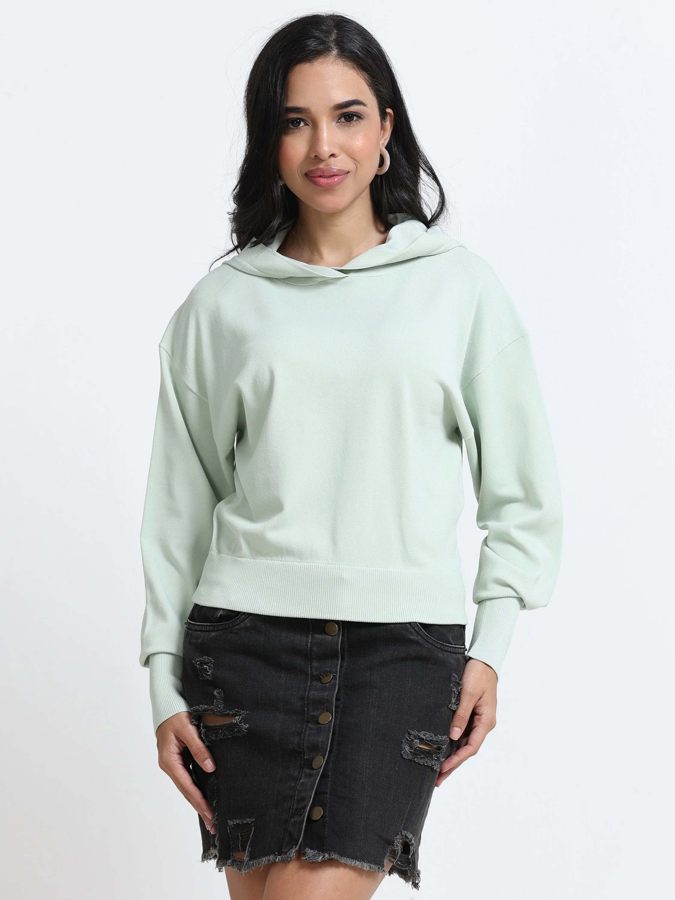 Women  Green Hooded Sweatshirt - Image 6