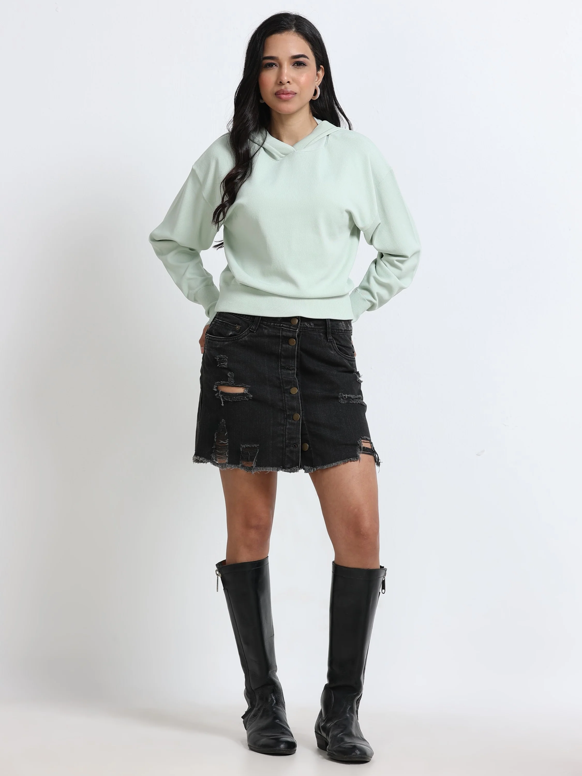Women  Green Hooded Sweatshirt - Image 7