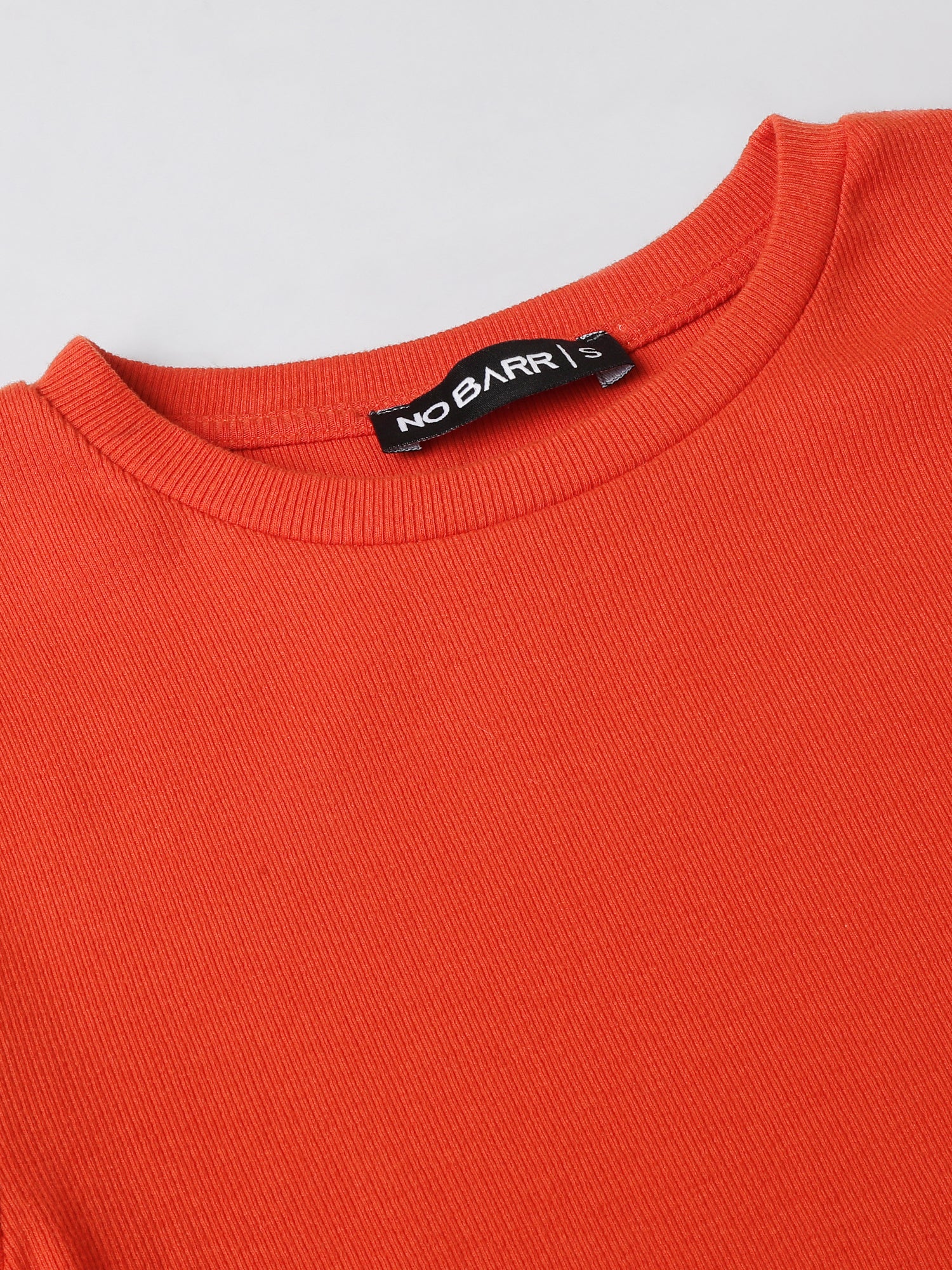 Women Slim Fit Orange Ribbed Bodysuit With Full Sleeves - Image 8