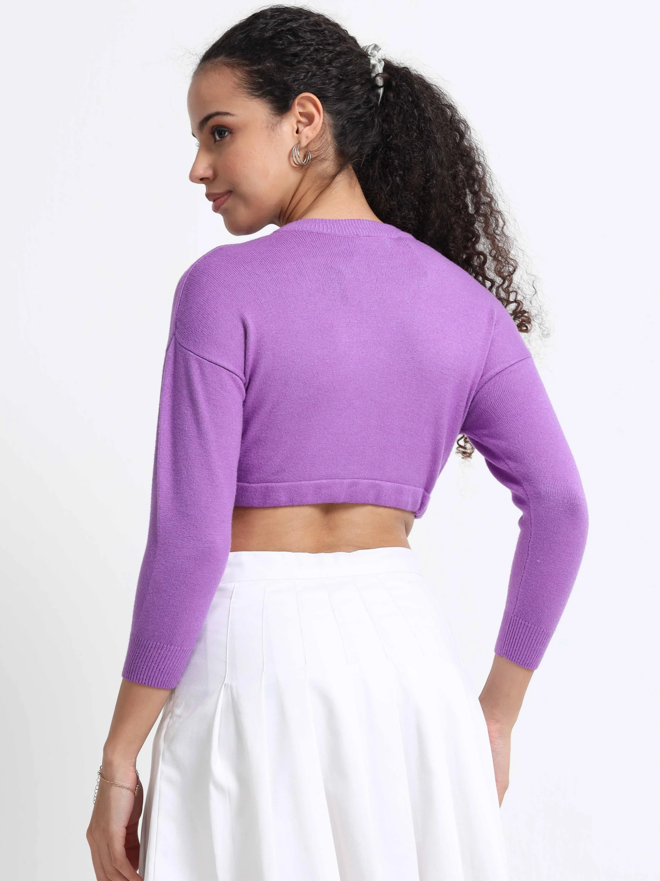 Women Violet Cropped Top With Tie Up - Image 4