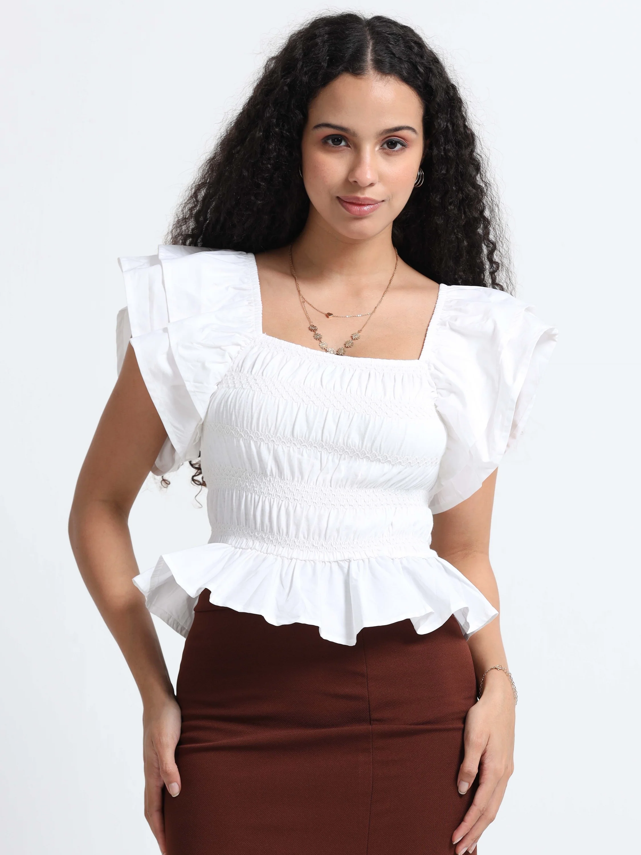 Women White Ruffle Top - Image 3
