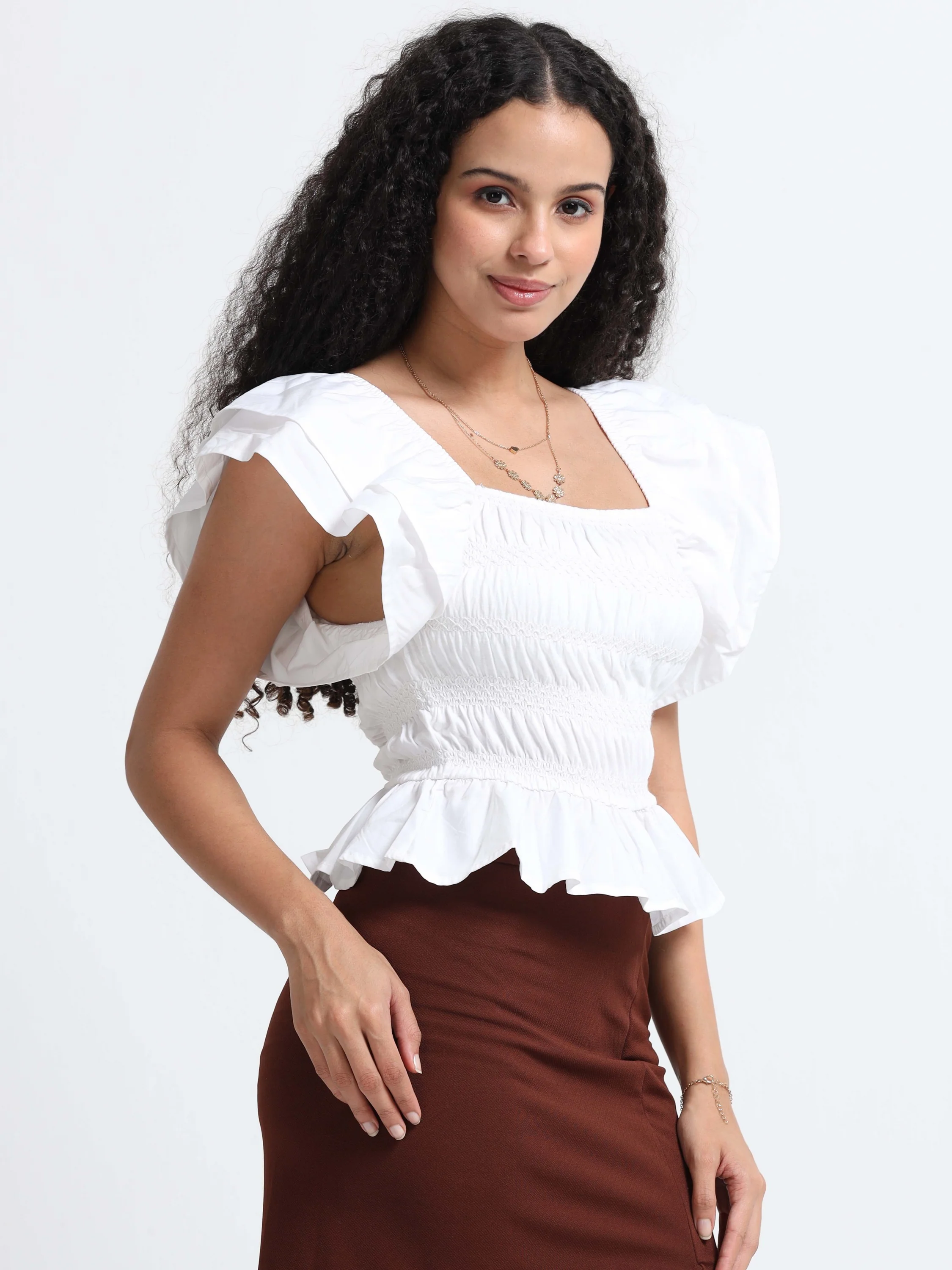Women White Ruffle Top - Image 4